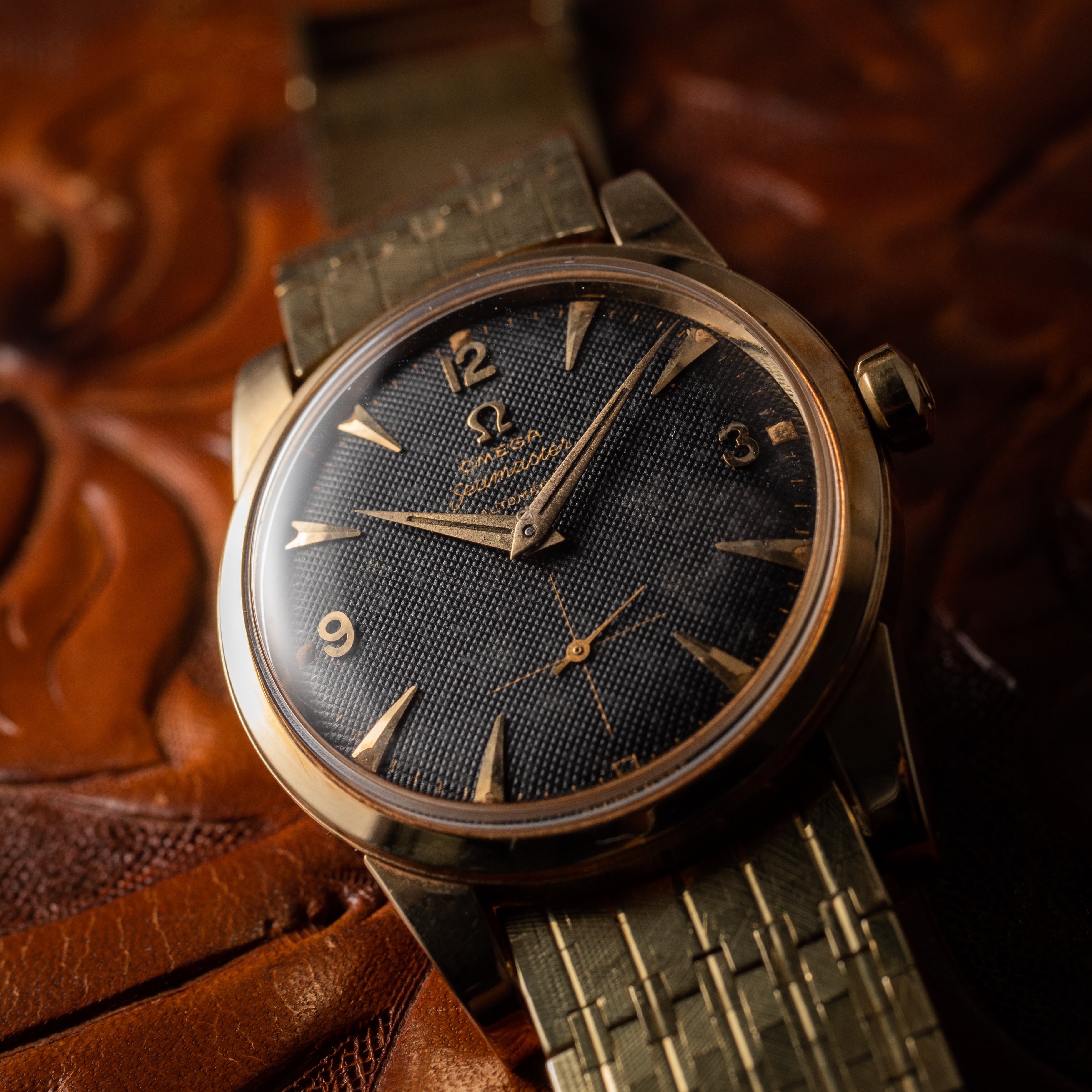 オメガ シーマスター14金無垢ケース Ref.2576 ブラックギョウシェダイヤル 14金無垢ブレス