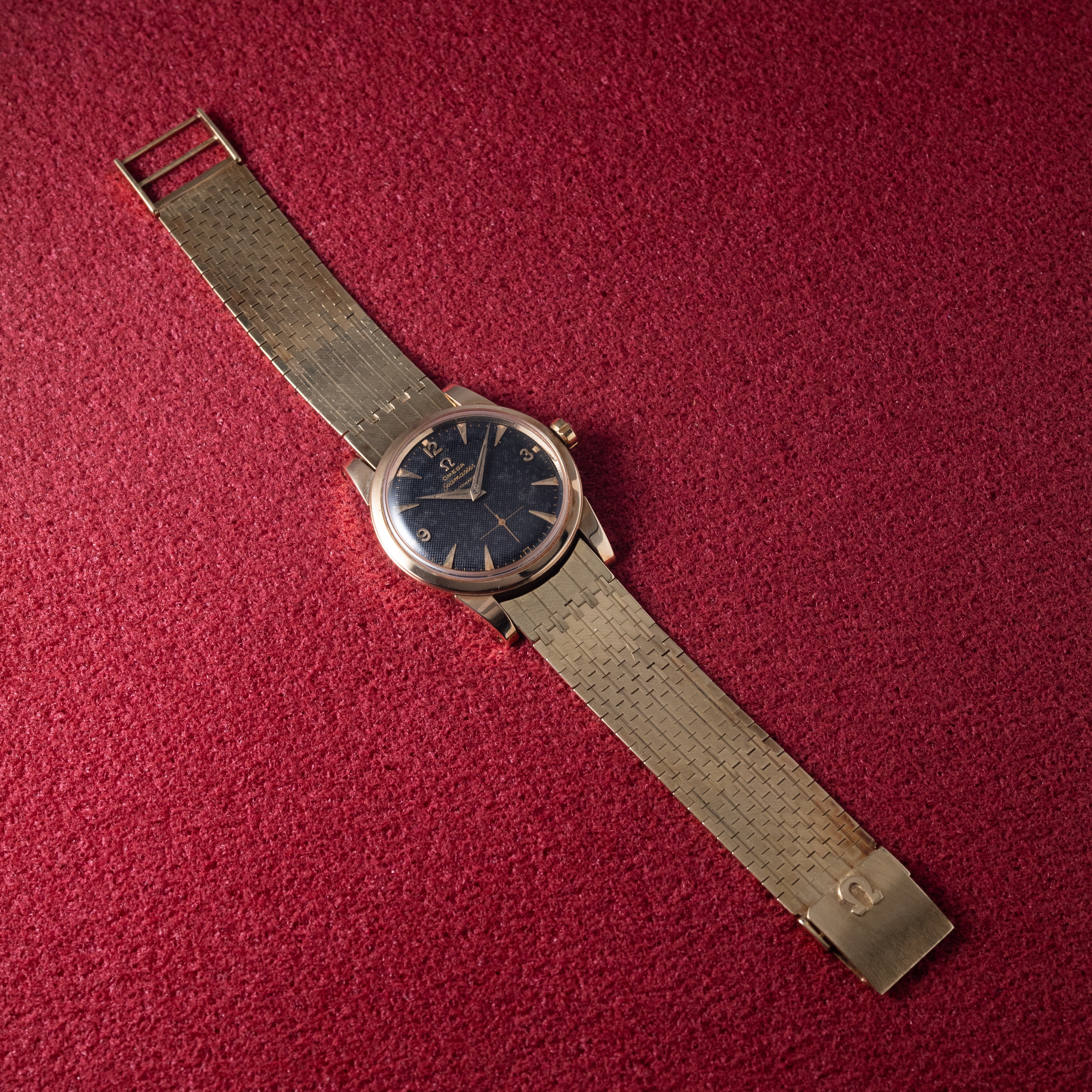オメガ シーマスター14金無垢ケース Ref.2576 ブラックギョウシェダイヤル 14金無垢ブレス