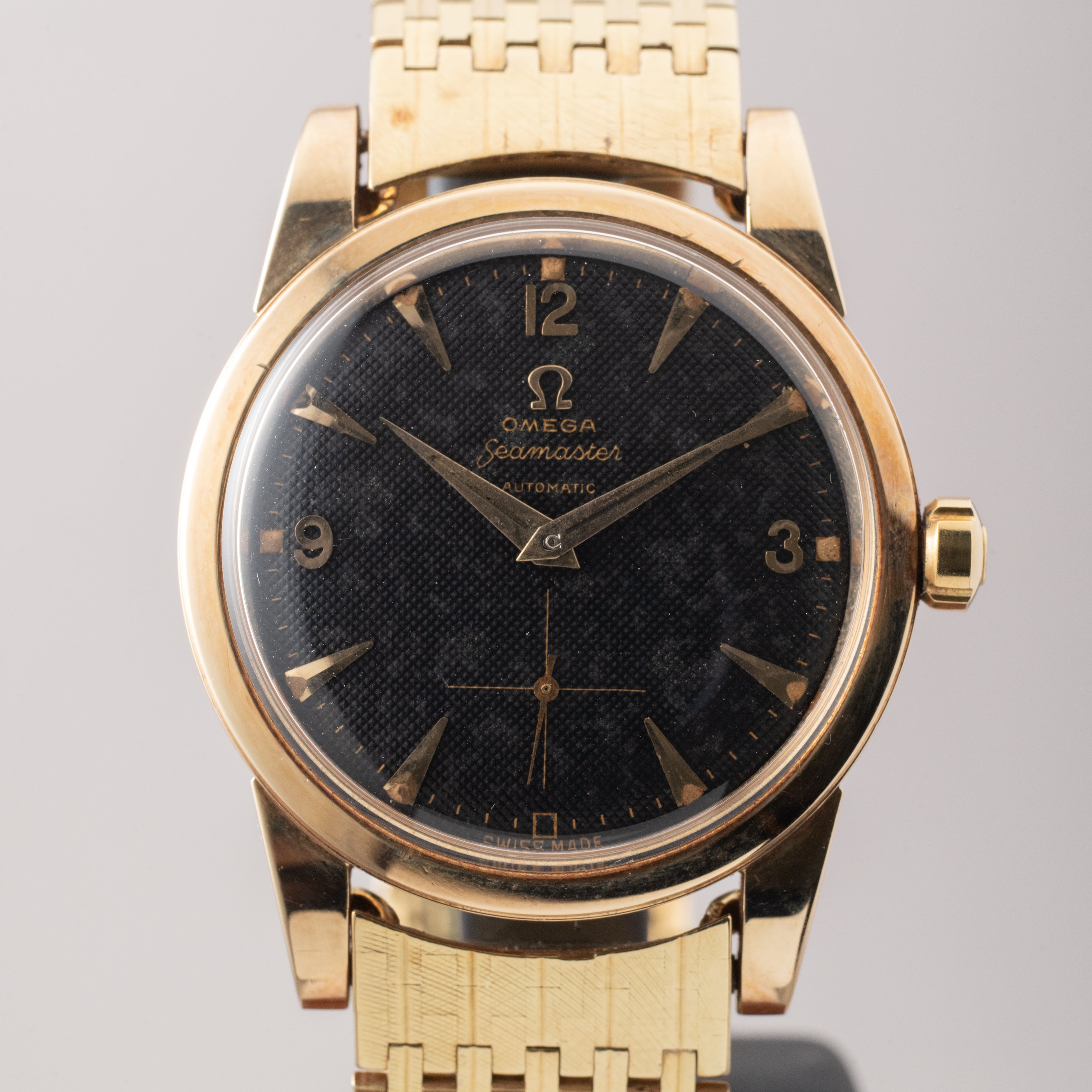 オメガ シーマスター14金無垢ケース Ref.2576 ブラックギョウシェダイヤル 14金無垢ブレス