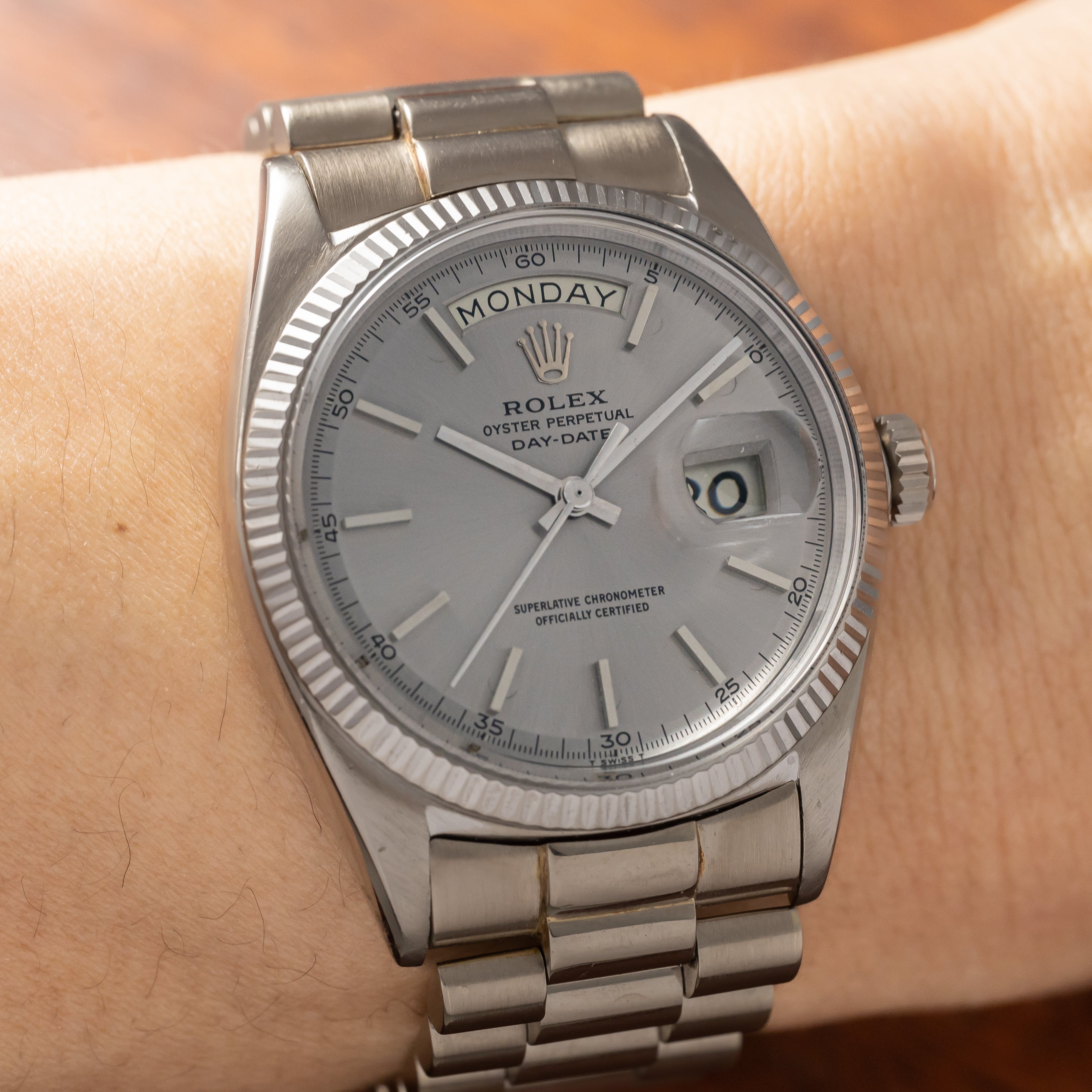ロレックス デイデイト 18KWG 1960年代製 Ref.1803 箱、サービスギャラ 純正ブレス