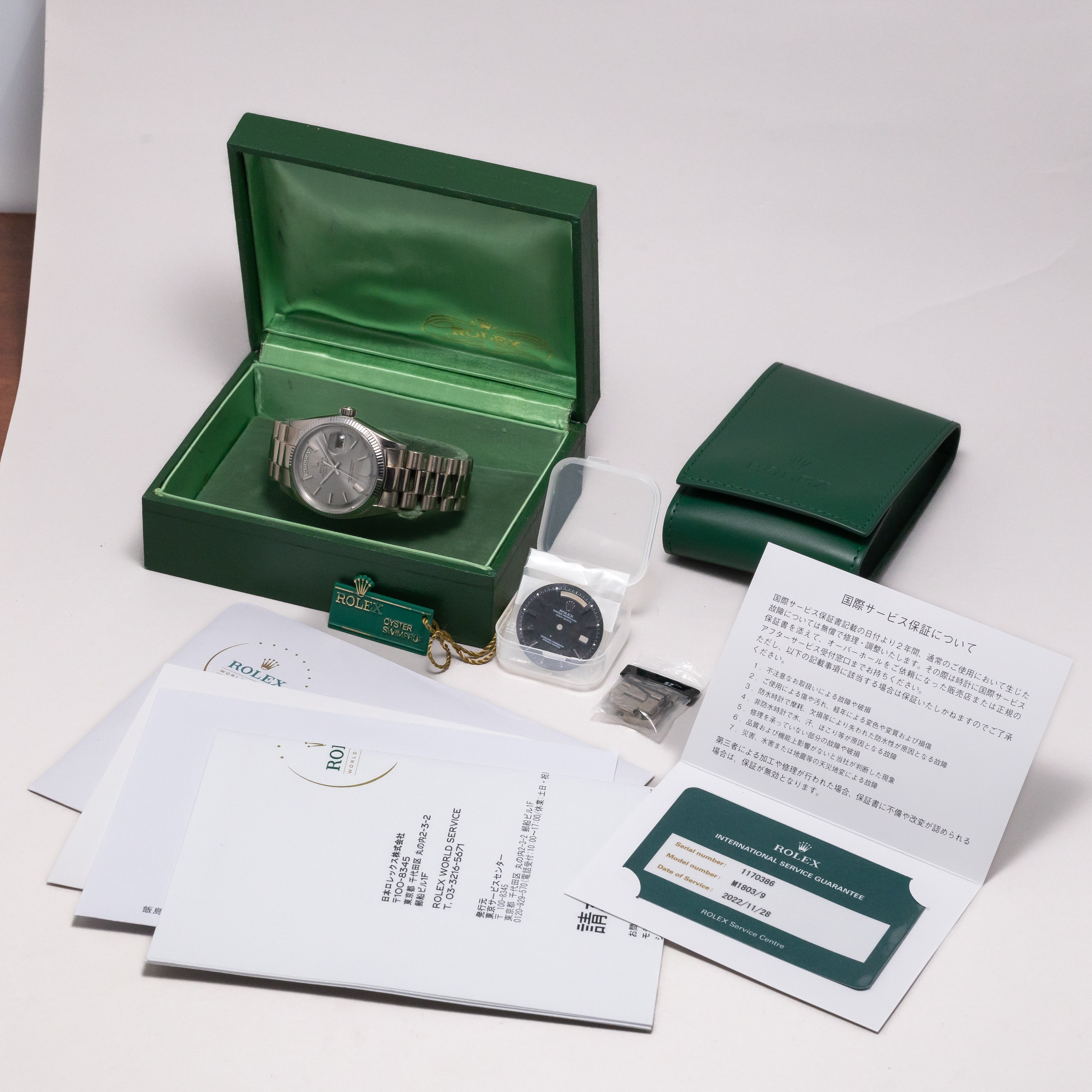 ロレックス デイデイト 18KWG 1960年代製 Ref.1803 箱、サービスギャラ 純正ブレス