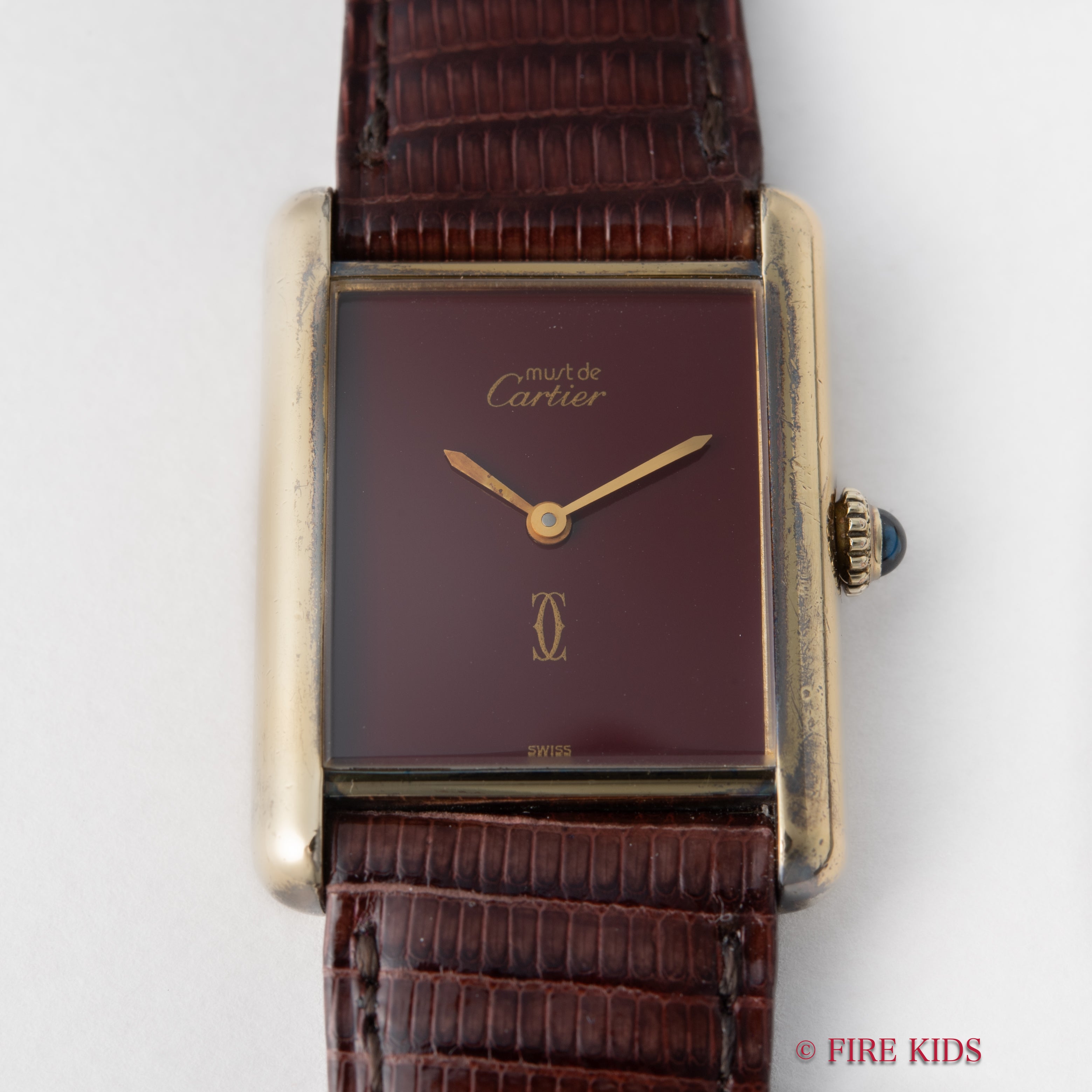 Cartier 置時計 手巻きLe Must de Cartier アンティーク カルティエ/マストタンクLM/ローマンオニキス/ヴェルメイユ/手