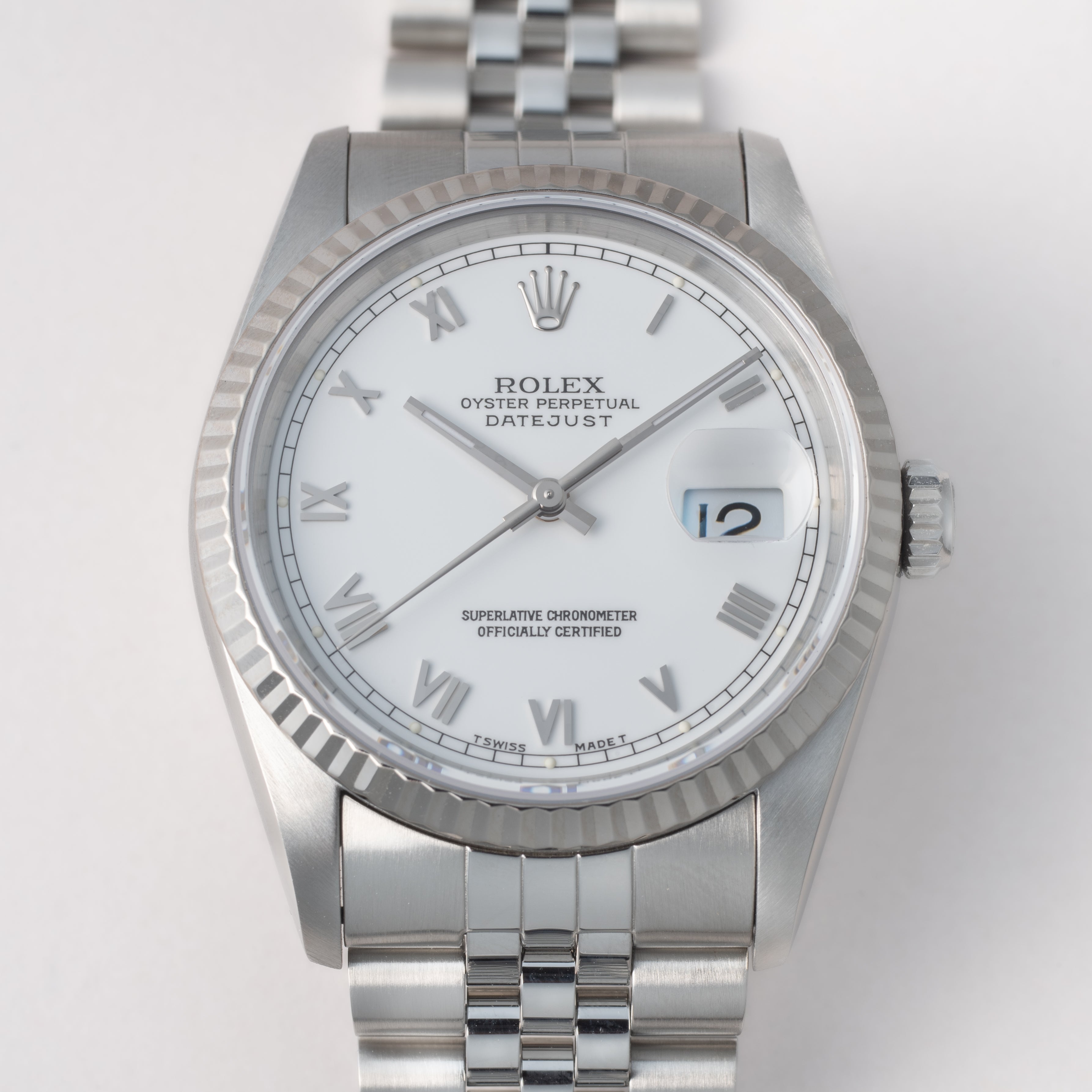 ロレックス デイトジャスト 自動巻き 1993年製 Ref.16234 ホワイトローマンダイヤル 純正ブレス 箱、サービス保証書付き
