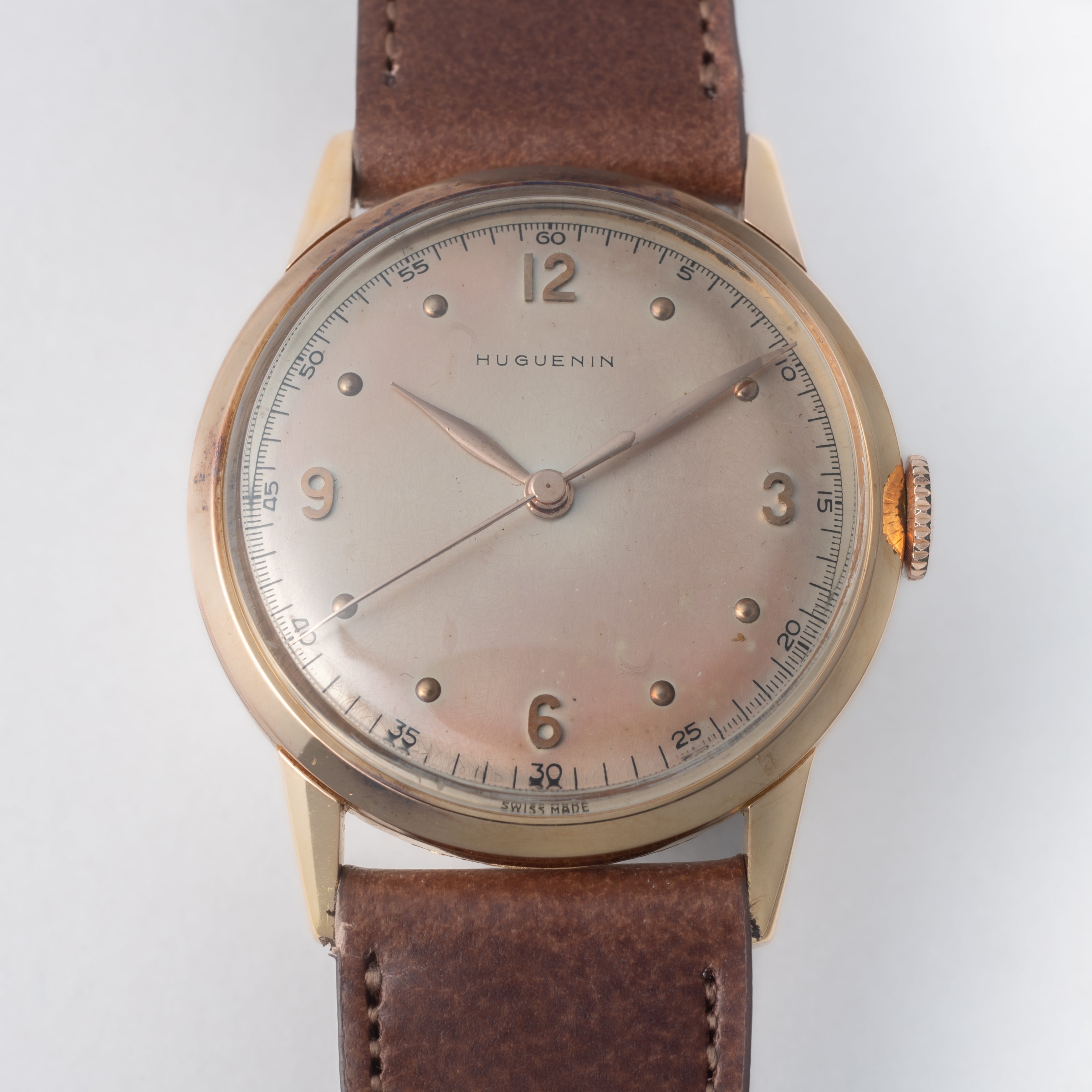 HUGUENIN 18金無垢ピンクゴールドケース 1950年代製 手巻き Cal. 1080