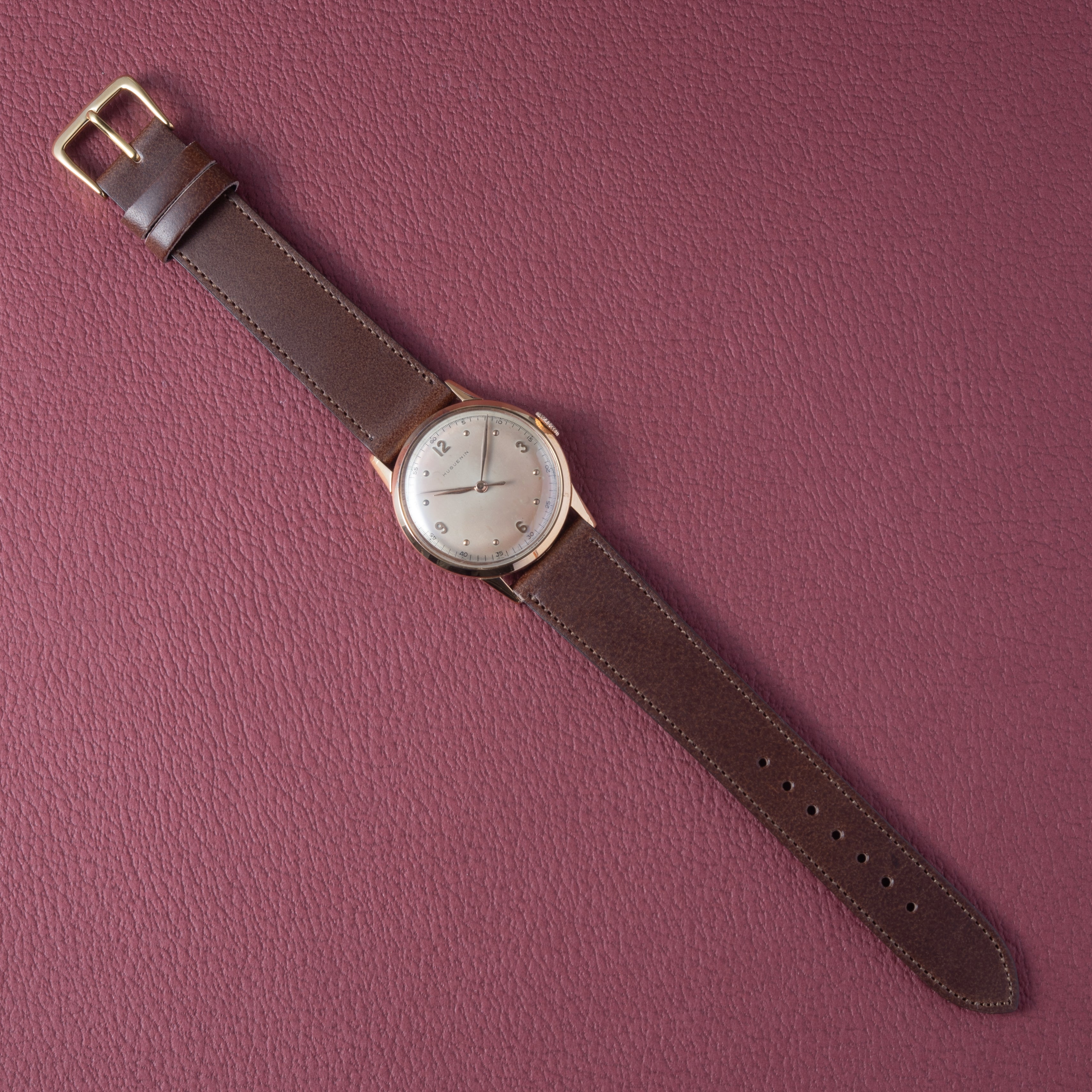HUGUENIN 18金無垢ピンクゴールドケース 1950年代製 手巻き Cal. 1080