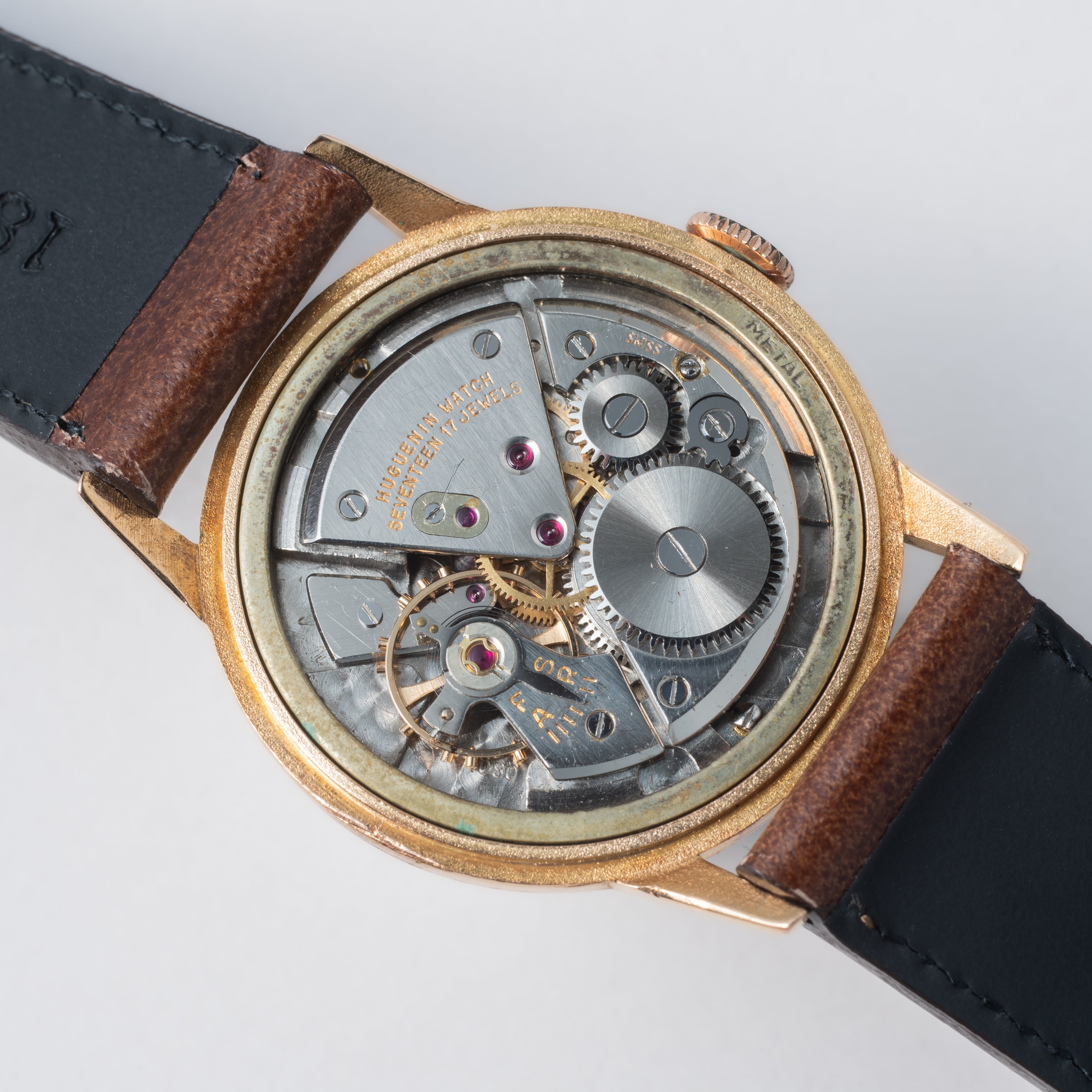 HUGUENIN 18金無垢ピンクゴールドケース 1950年代製 手巻き Cal. 1080