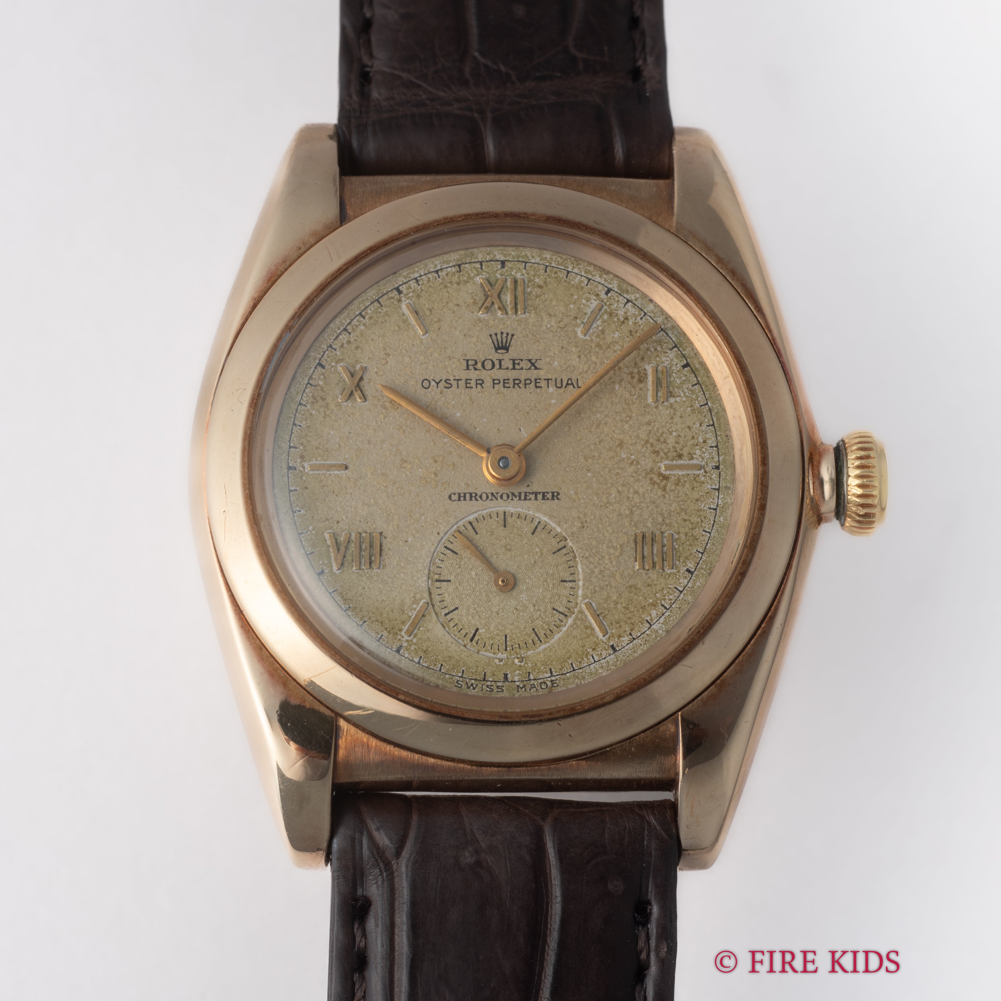 ロレックス 14金無垢ピンクゴールド バブルバック  1946年製 スモールセコンド Ref.3130 飛びローマンダイヤル