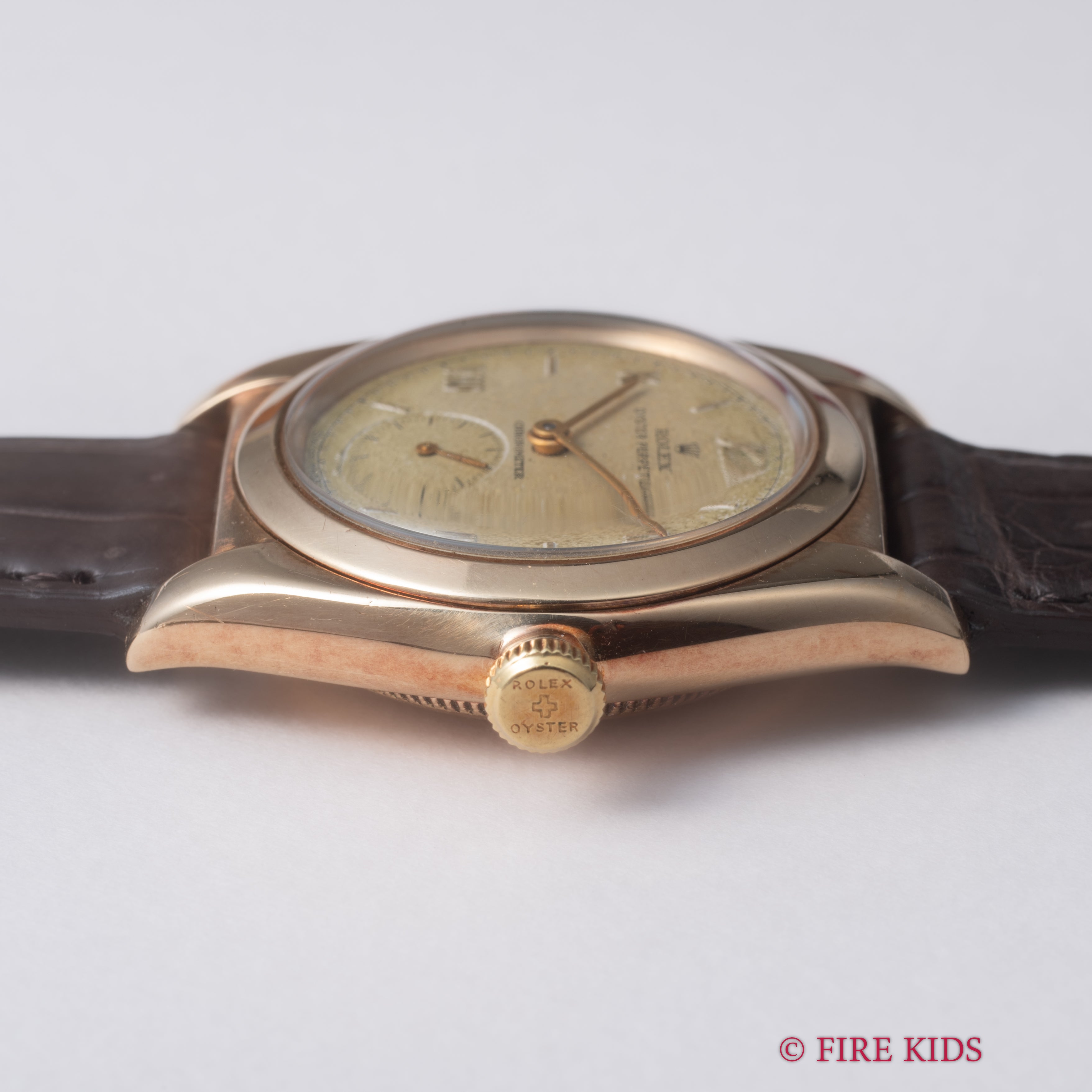 ロレックス 14金無垢ピンクゴールド バブルバック  1946年製 スモールセコンド Ref.3130 飛びローマンダイヤル