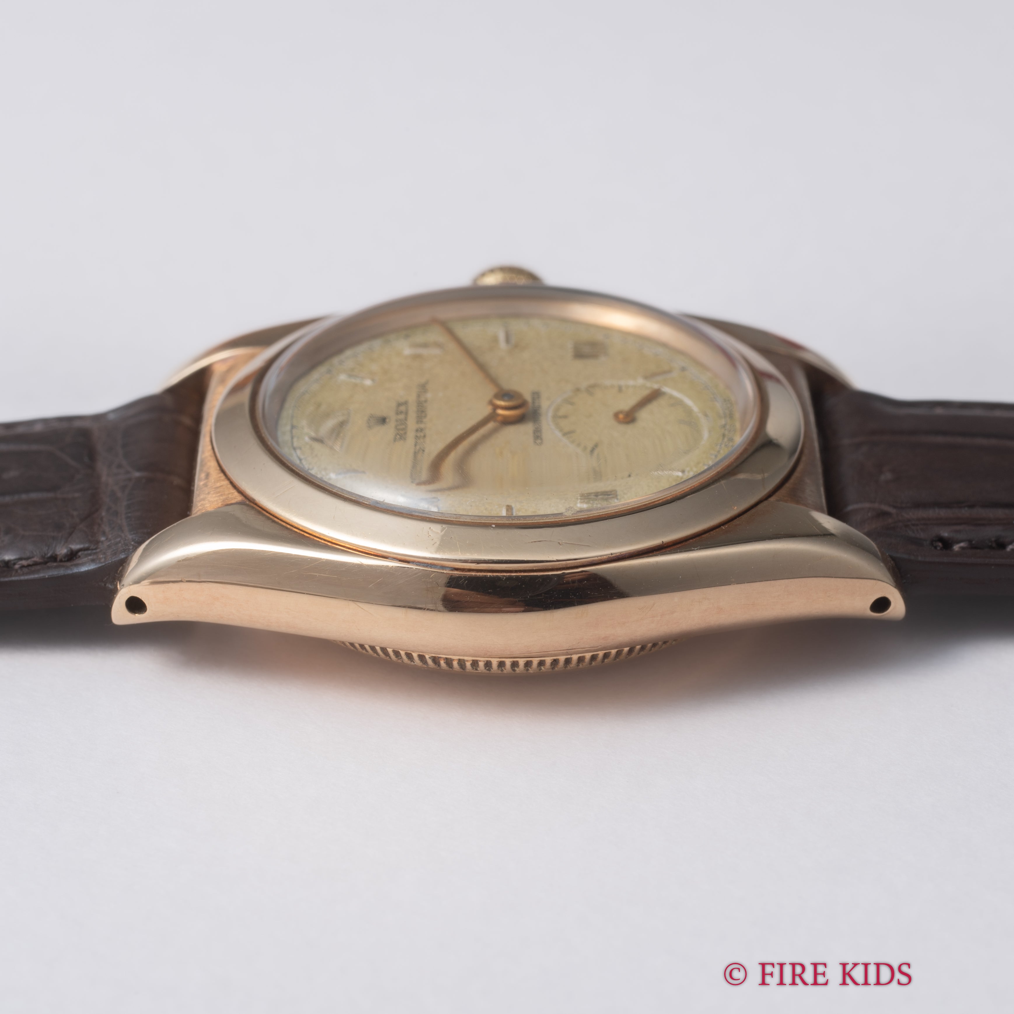 ロレックス 14金無垢ピンクゴールド バブルバック  1946年製 スモールセコンド Ref.3130 飛びローマンダイヤル
