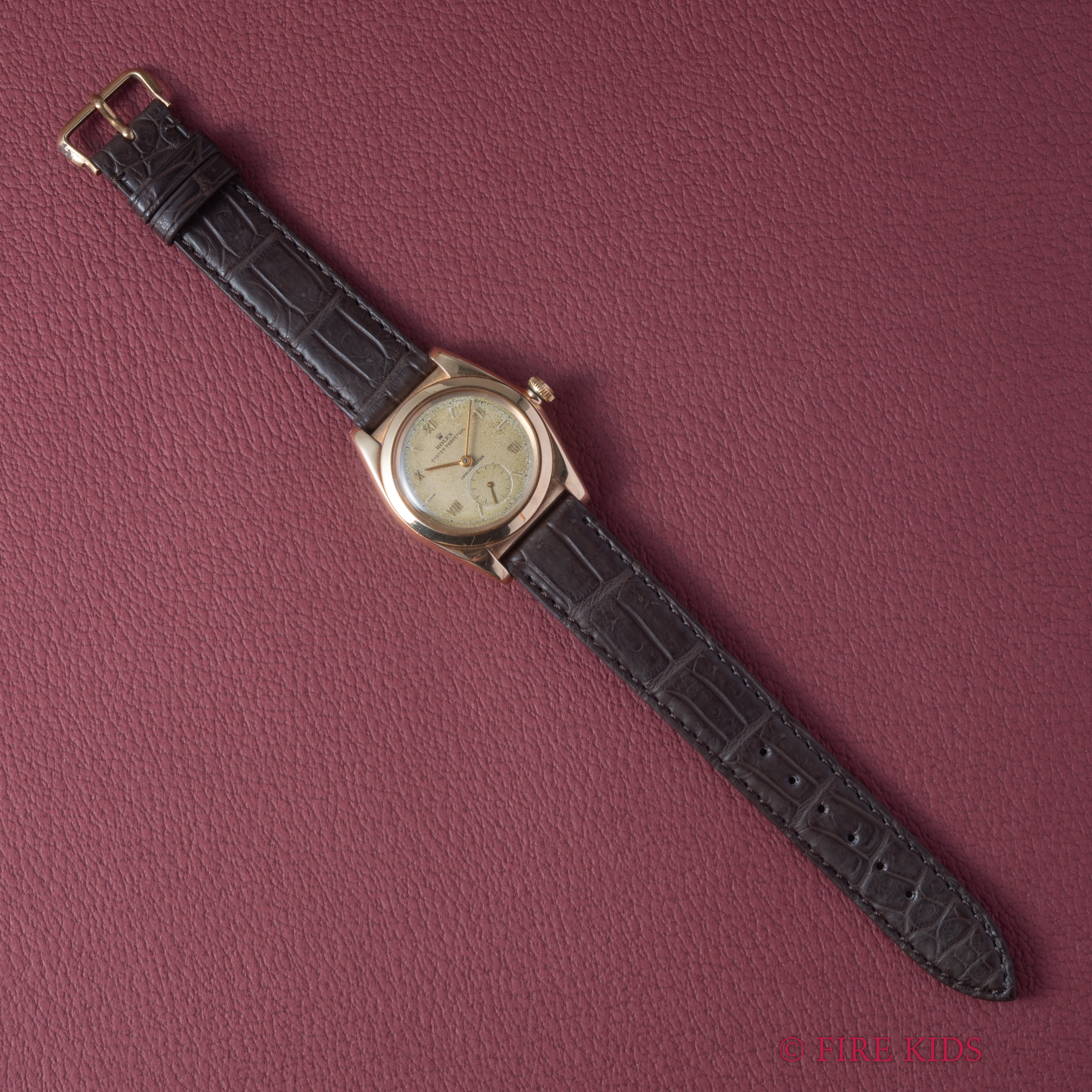ロレックス 14金無垢ピンクゴールド バブルバック  1946年製 スモールセコンド Ref.3130 飛びローマンダイヤル
