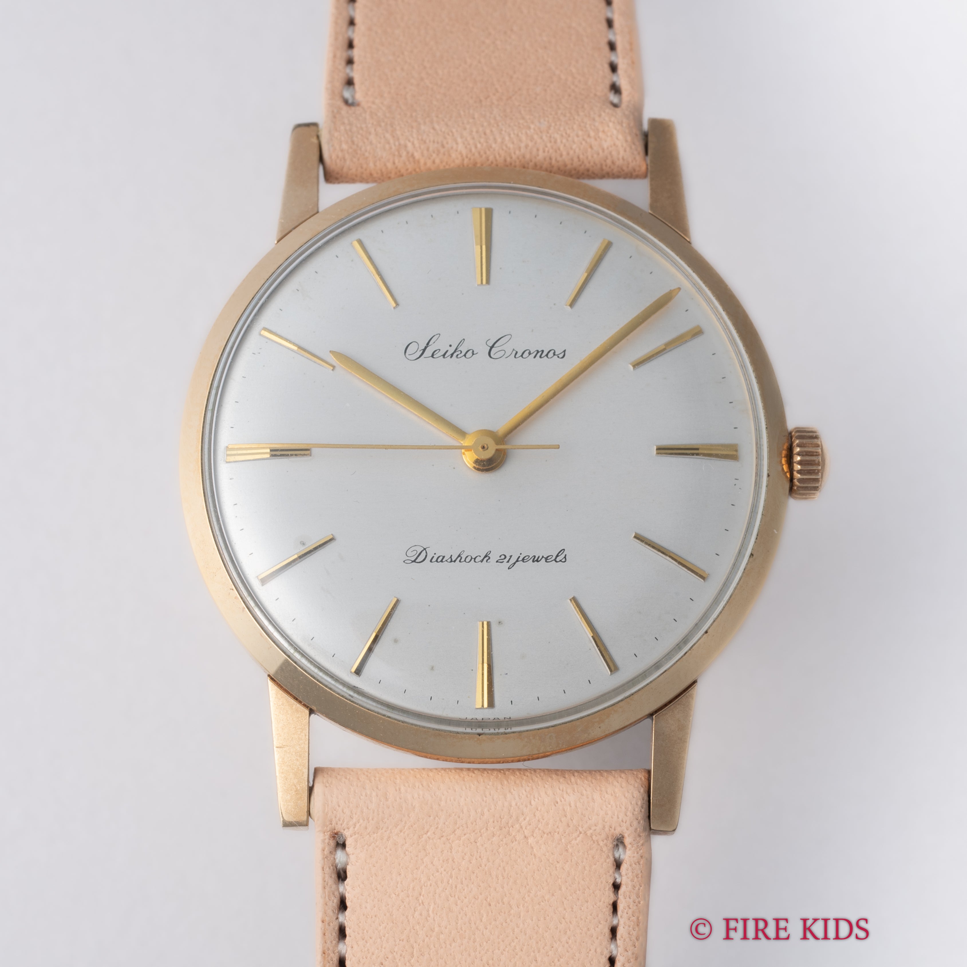 セイコー クロノス 未使用品 1959年製 オリジナル革ベルト タグ付き 21石手巻 14KGF