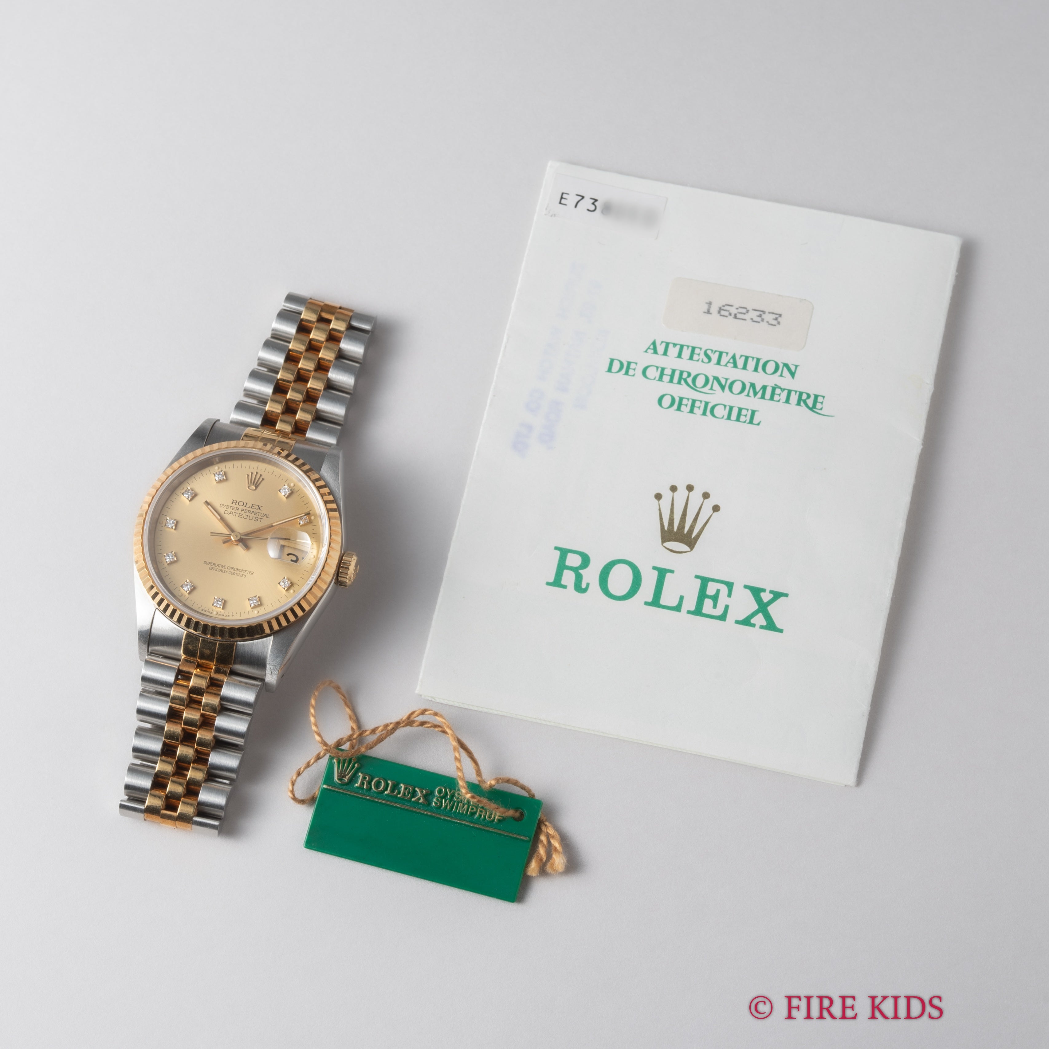 ロレックス デイトジャストコンビ 1990～91年製 10Pダイヤ Ref.16233G シャンパンダイヤル ギャラ、タグ付