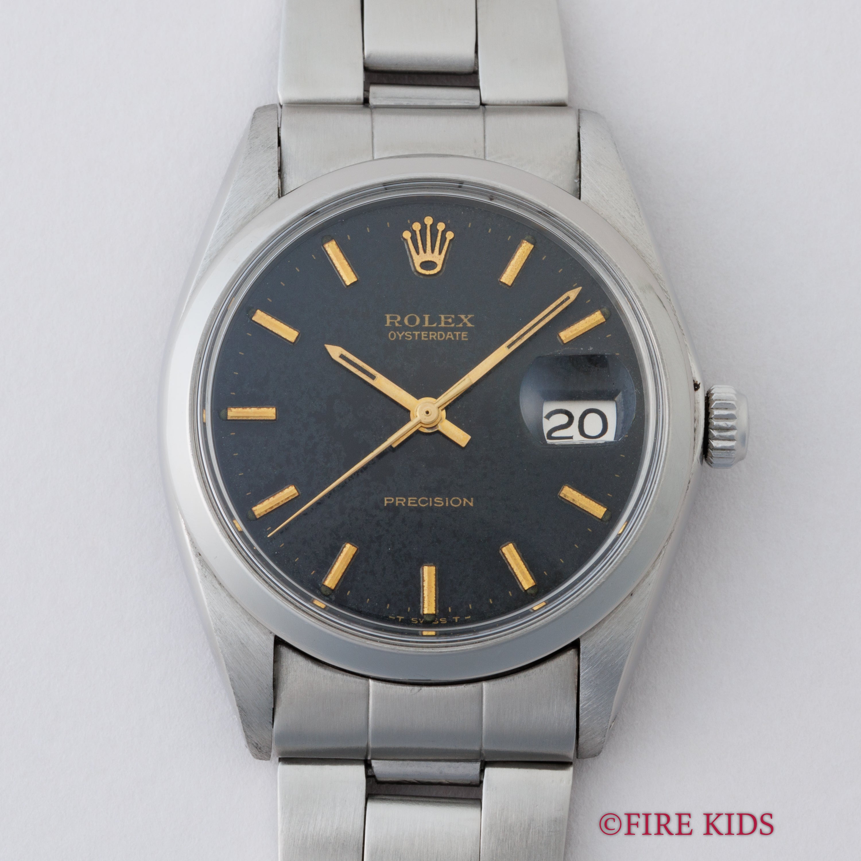 ロレックス オイスターデイト 1971年製 Ref.6694 ブラックギルトダイヤル 3連オイスターブレス