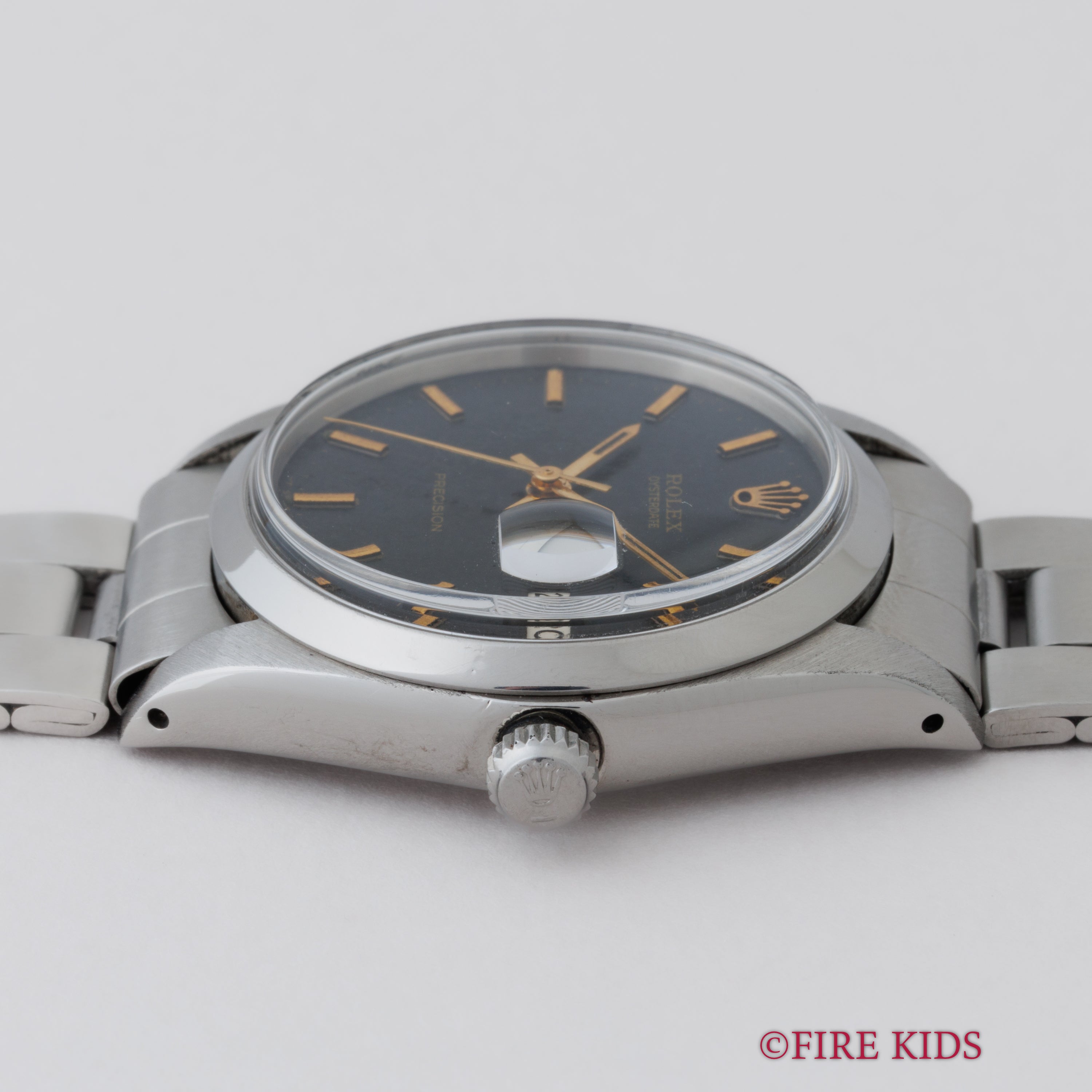 ロレックス オイスターデイト 1971年製 Ref.6694 ブラックギルトダイヤル 3連オイスターブレス