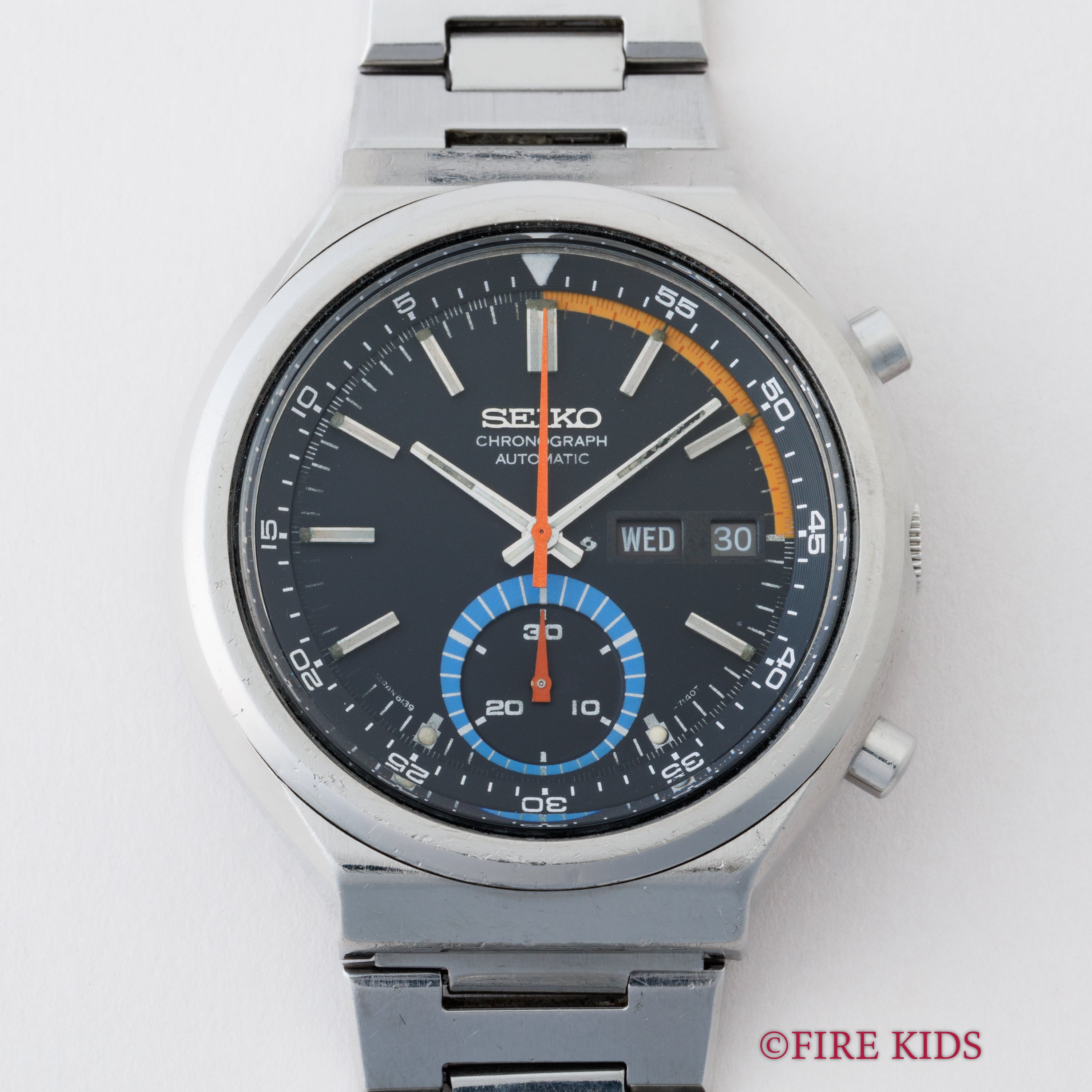 セイコー 自動巻きクロノグラフ 1975年製 Ref.6139-7050 純正ステンレスブレス付き