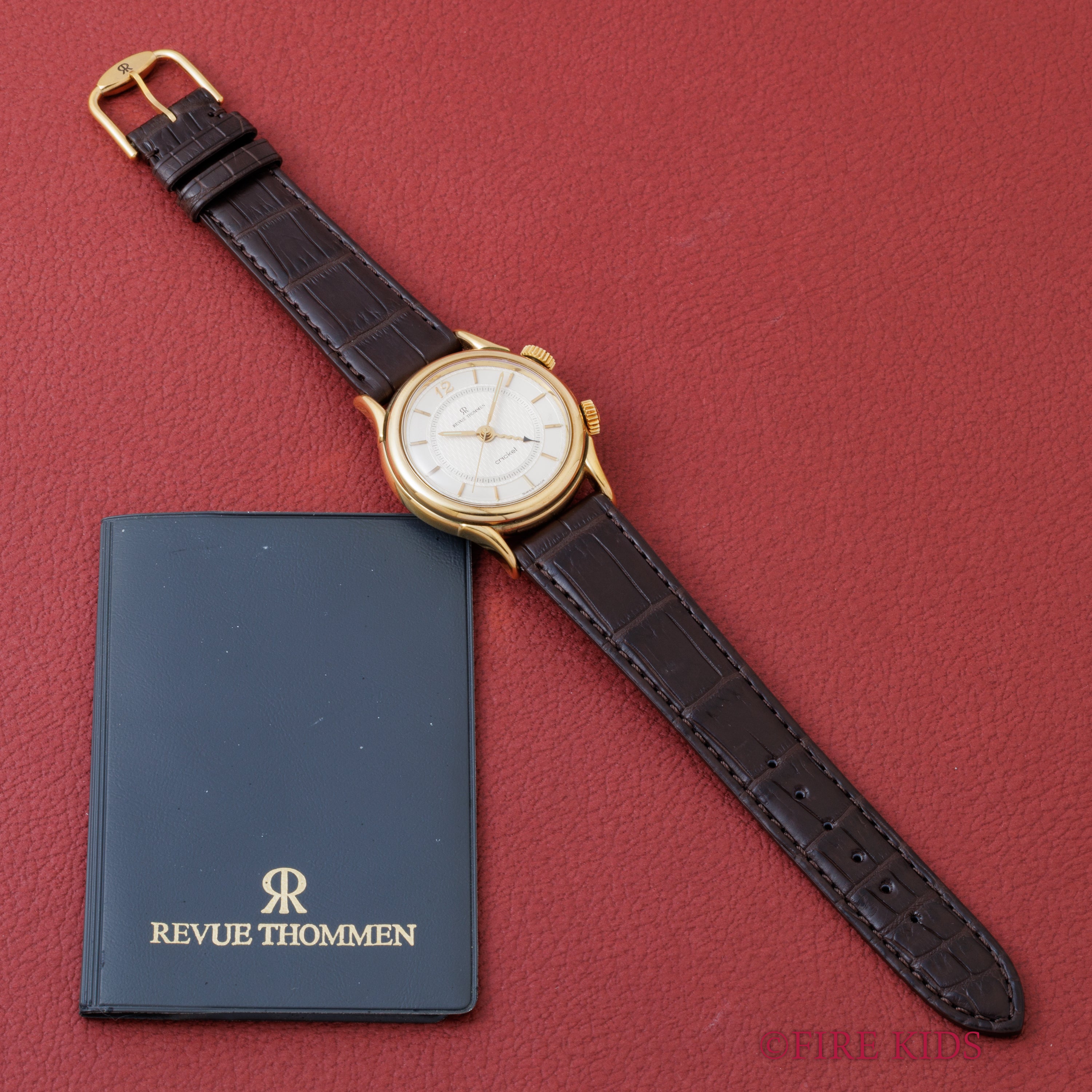 レビュートーメン クリケット 金張り 1991年発行ギャラ付 純正尾錠 アラームウオッチ