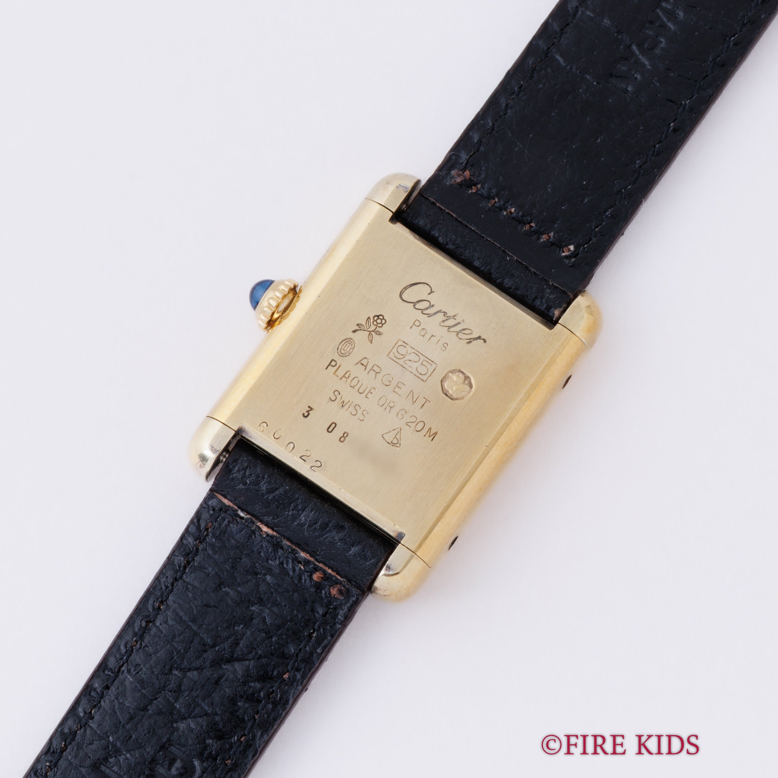 カルティエ マストタンク 1980年代製 SMサイズ 手巻き ラピスブルーダイヤル 純正尾錠付き 箱、中古純正革ベルト付き