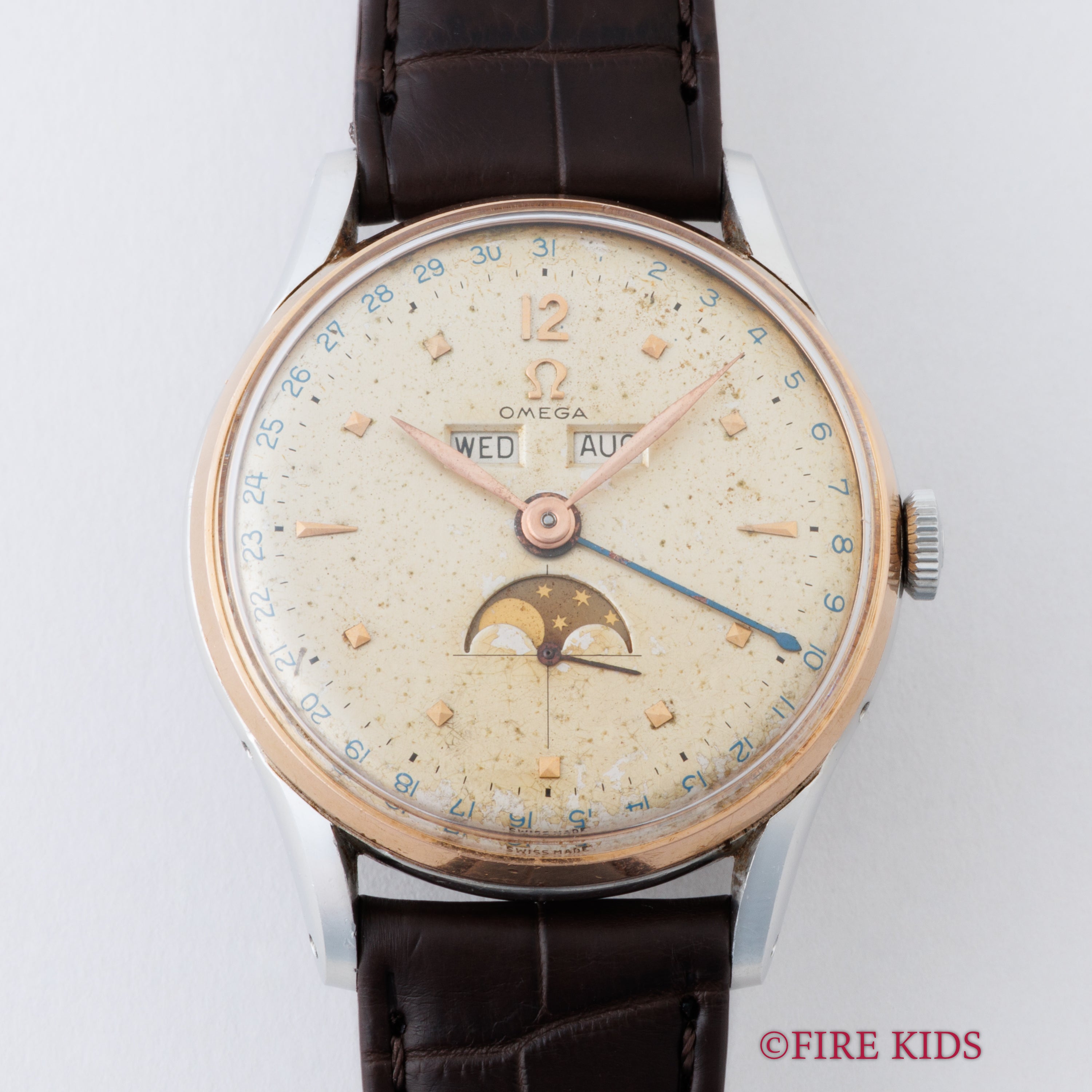 オメガ 18金無垢ピンクゴールド コスミックトリプルカレンダー ムーンフェイズ 1948年製 創立100周年モデル Cal.381