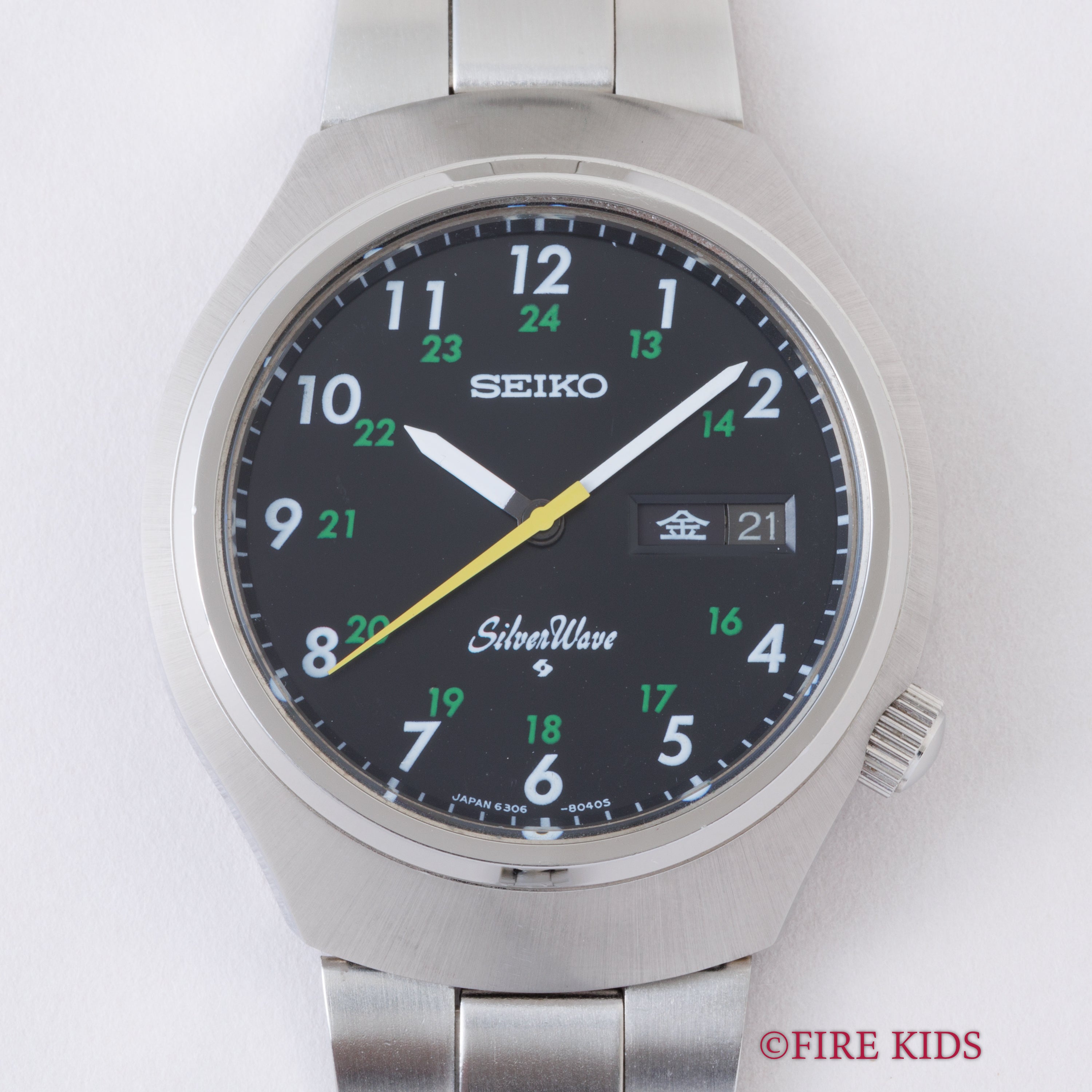 セイコー シルバーウェーブ 1977年製 ブラックアラビアダイヤル デイデイト自動巻 純正ブレス