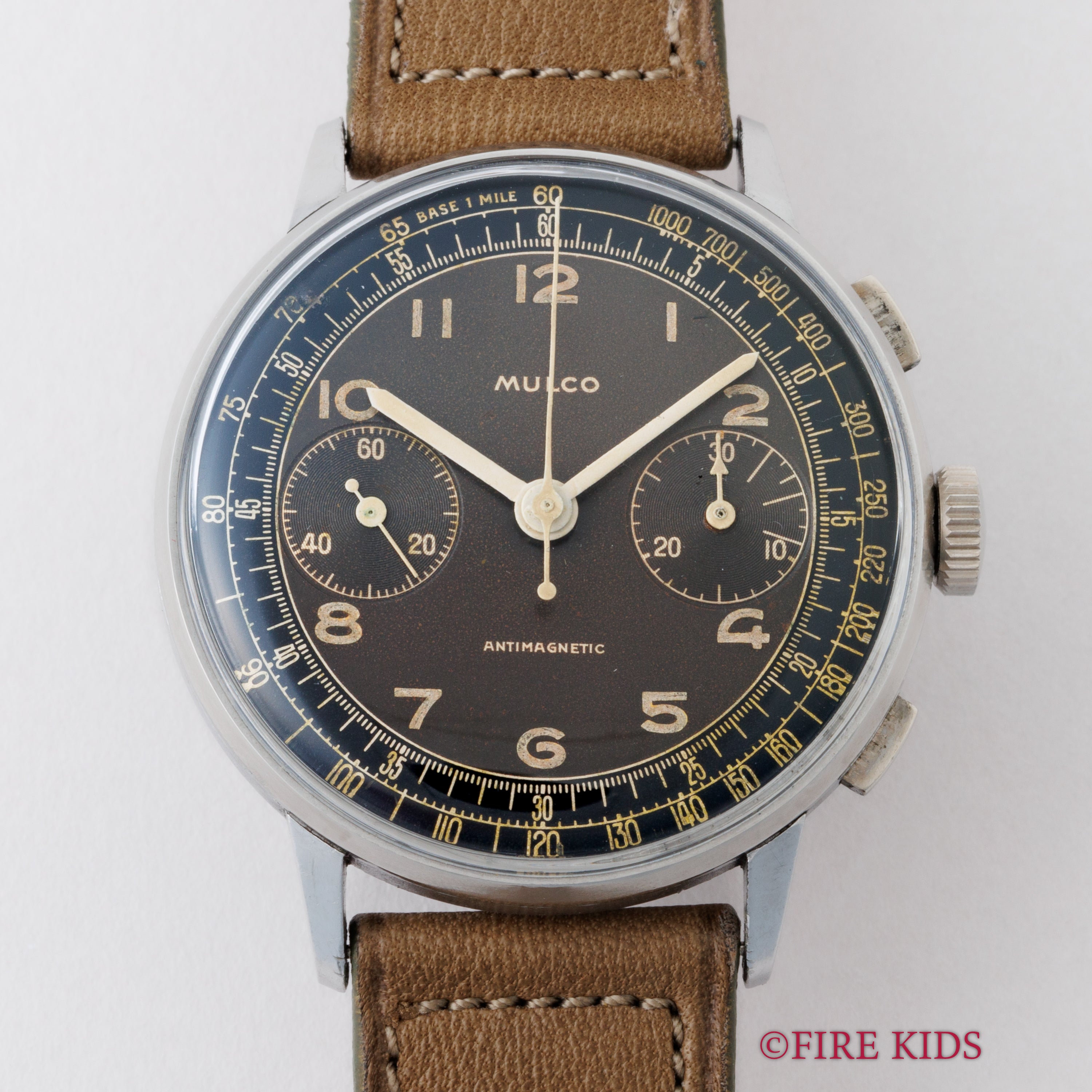 MULCO 38㎜2レジスタークロノグラフ 1940年代製 バルジュー22搭載 ブラックツートンダイヤル