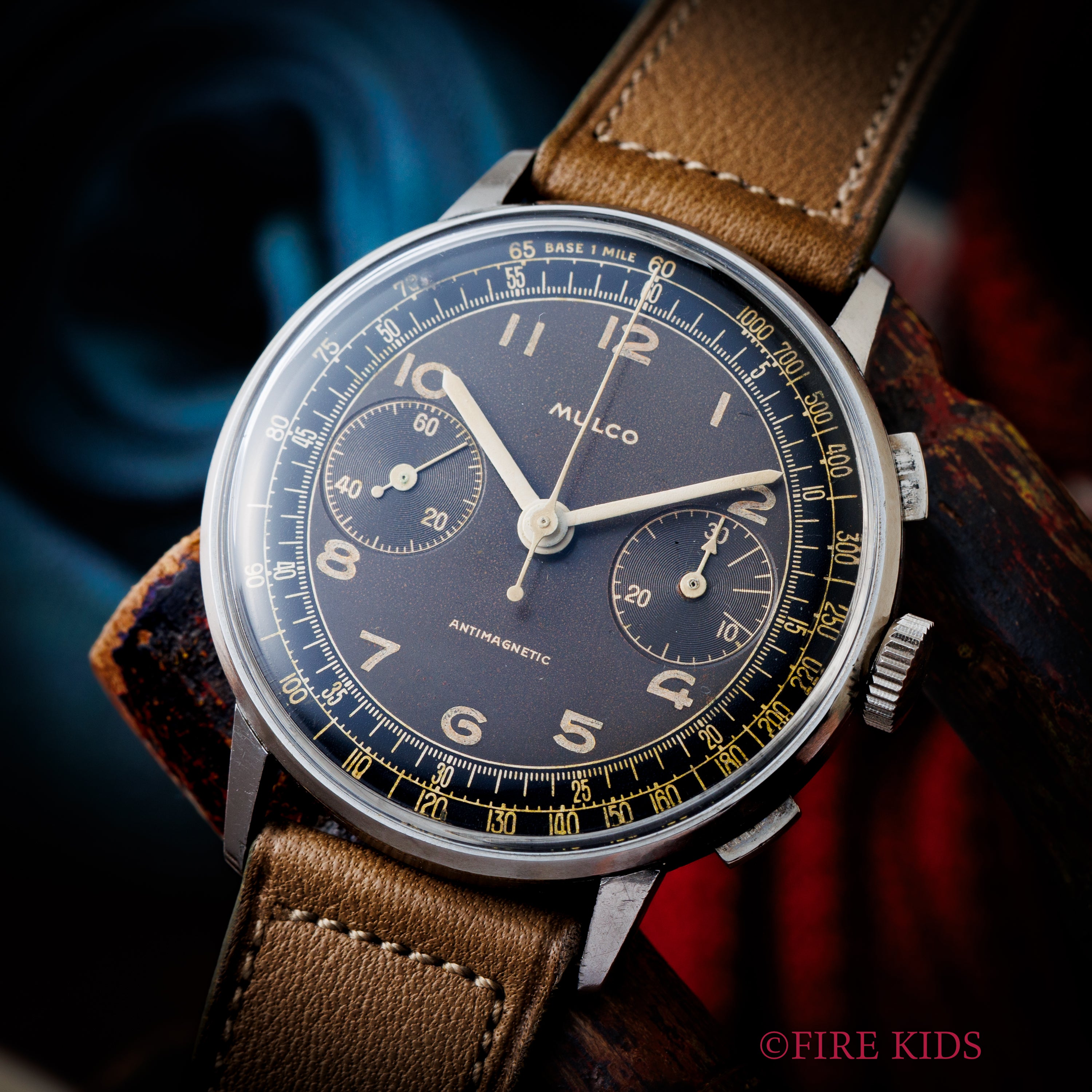 MULCO 38㎜2レジスタークロノグラフ 1940年代製 バルジュー22搭載 ブラックツートンダイヤル