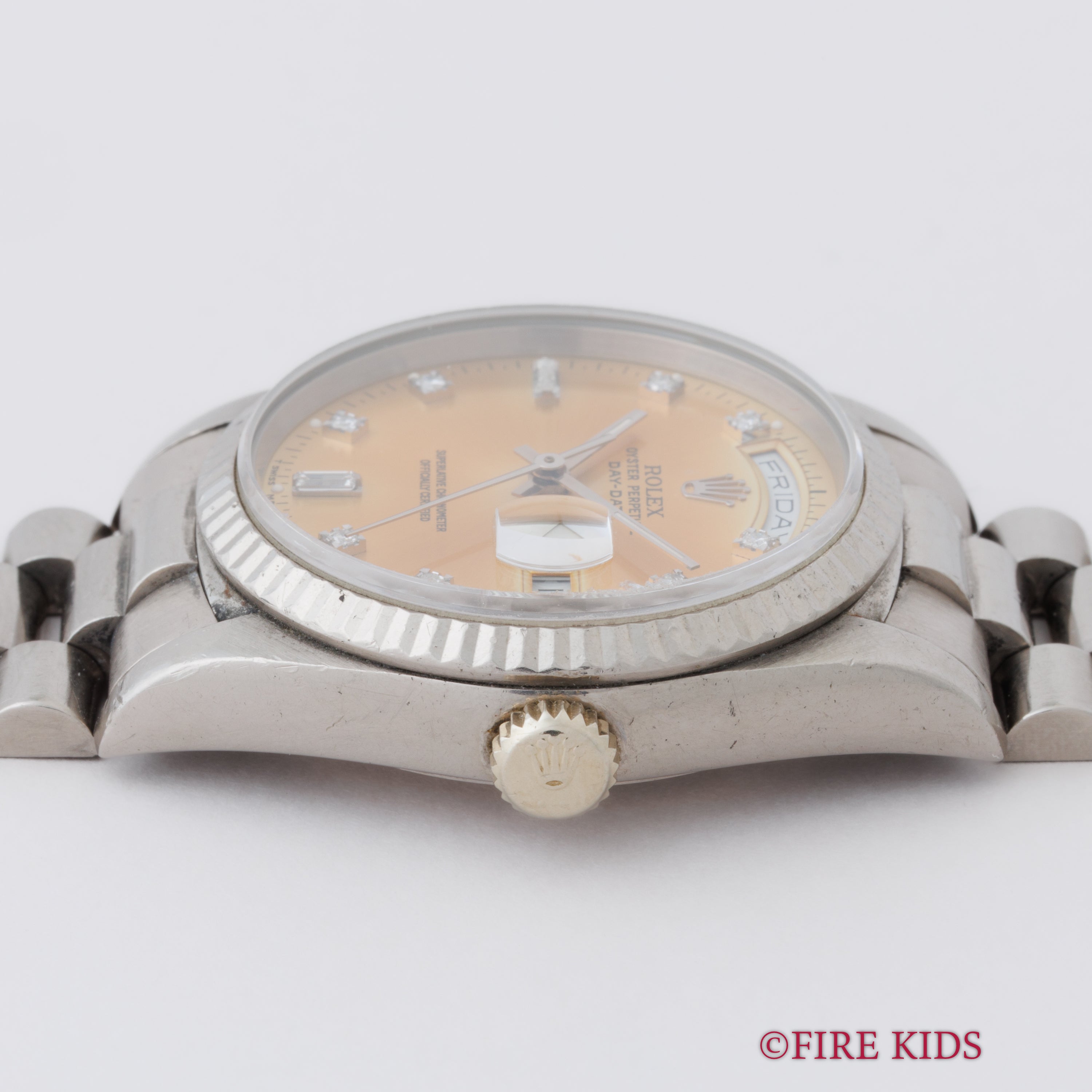 ロレックス デイデイト 1989~90年製 Ref.18239G 18金無垢ホワイトゴールド パティーナダイヤル 10Pダイヤ 純正ブレス