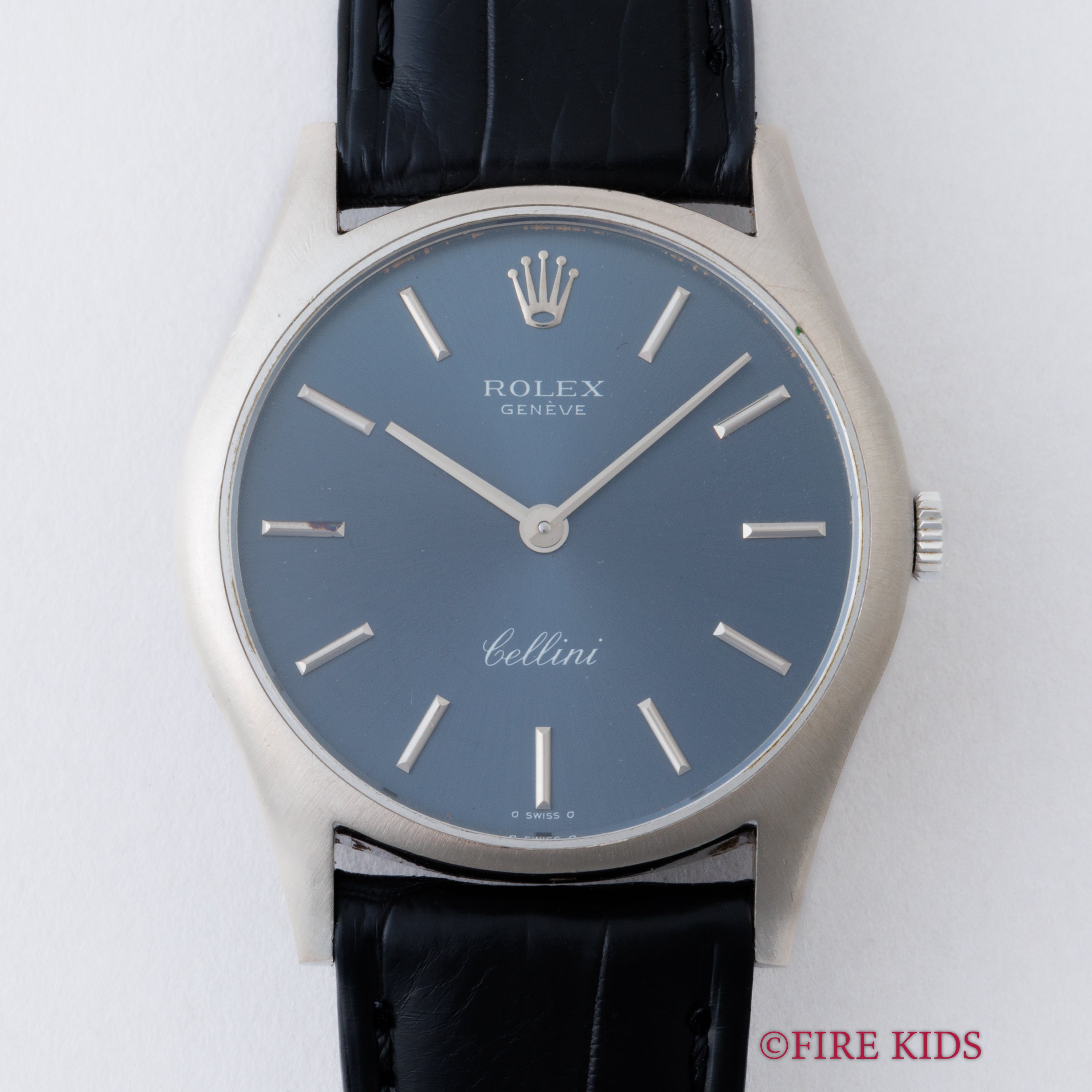 ロレックス チェリーニ ブルーダイヤル 1973年製 Ref.3804 18金無垢WG 手巻 純正SS尾錠付き