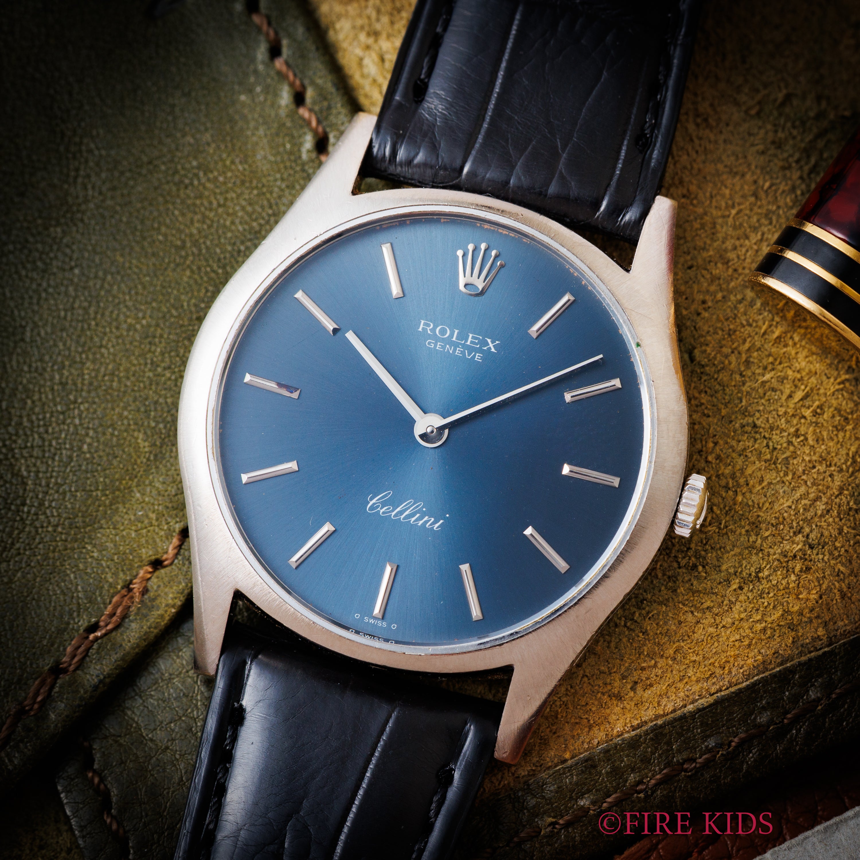 ロレックス チェリーニ ブルーダイヤル 1973年製 Ref.3804 18金無垢WG 手巻 純正SS尾錠付き