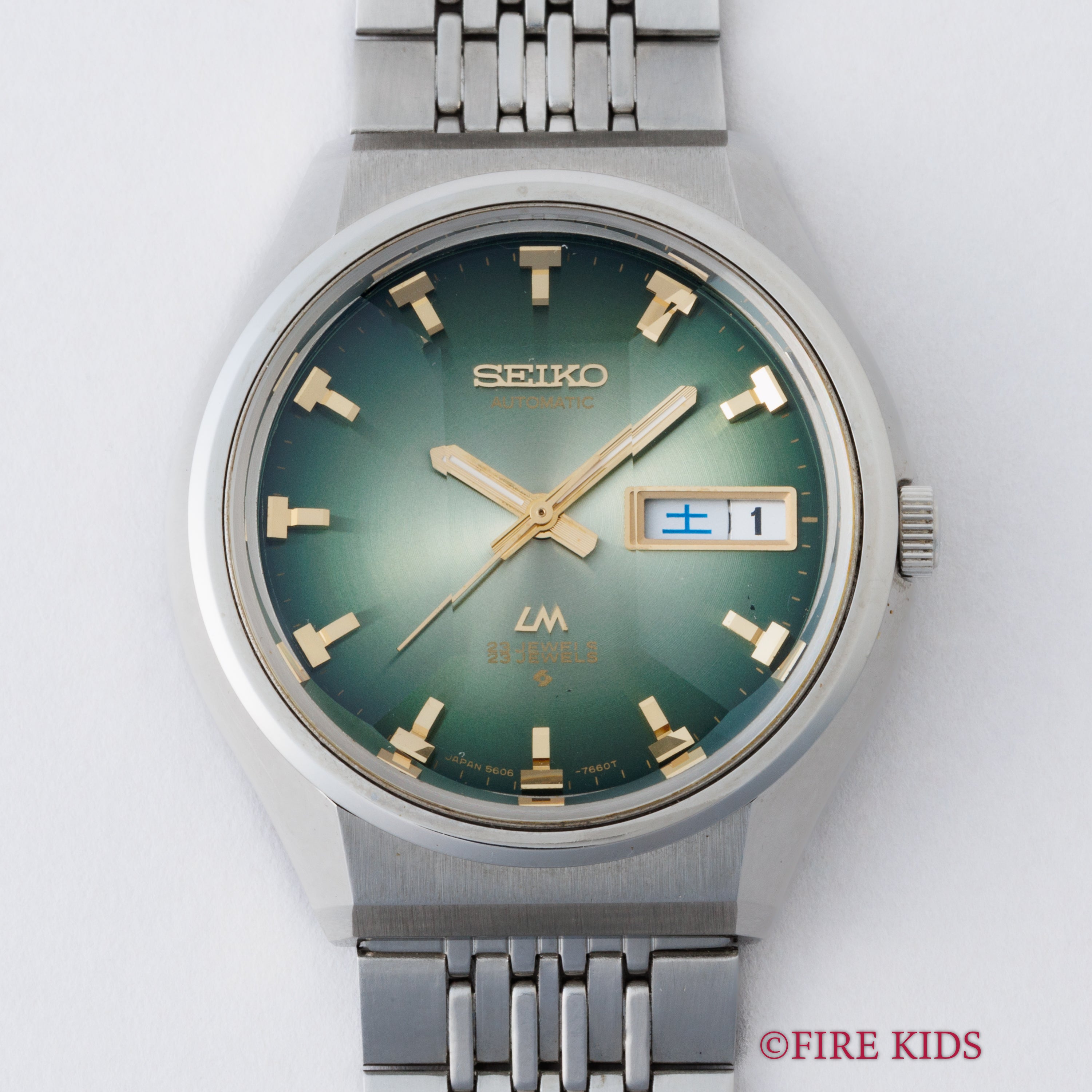 セイコー ロードマチック 1973年製 自動巻き グリーンダイヤル 5面カットガラス 56LM 5606-7320 純正ブレス タグ付き