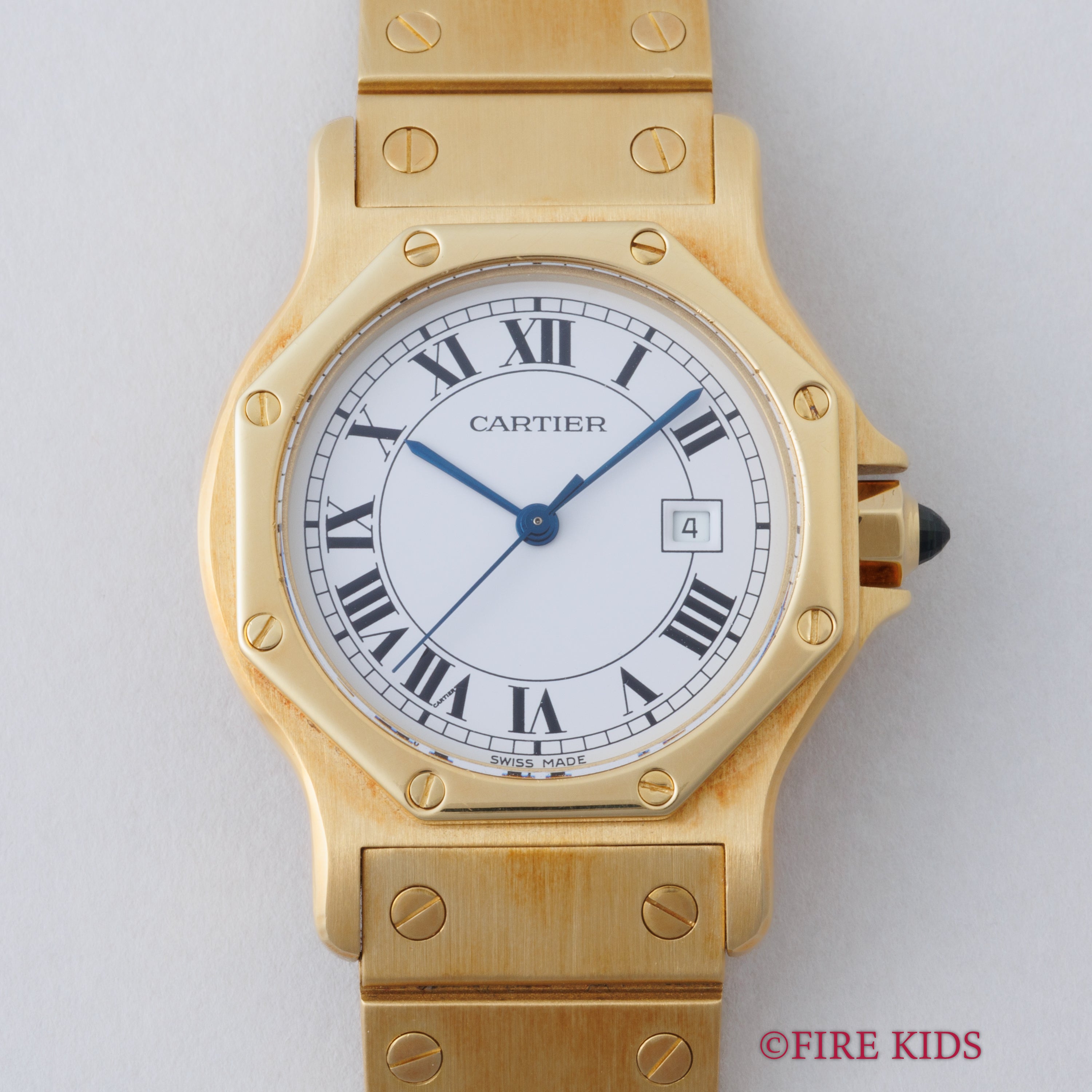 カルティエ 18金無垢サントス オクタゴン LMサイズ 1980年代製 Ref.2965 自動巻 純正金無垢ブレス