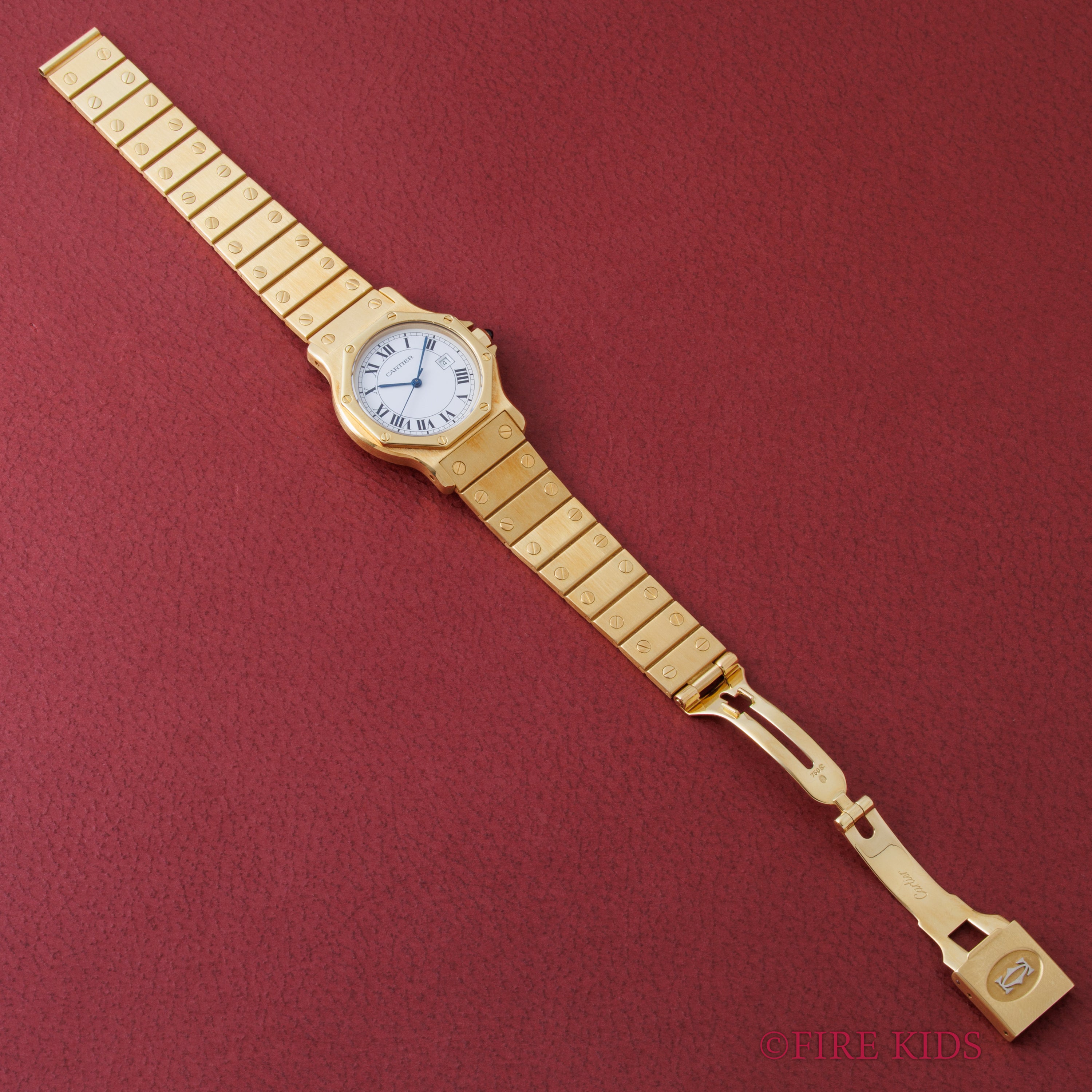 カルティエ 18金無垢サントス オクタゴン LMサイズ 1980年代製 Ref.2965 自動巻 純正金無垢ブレス