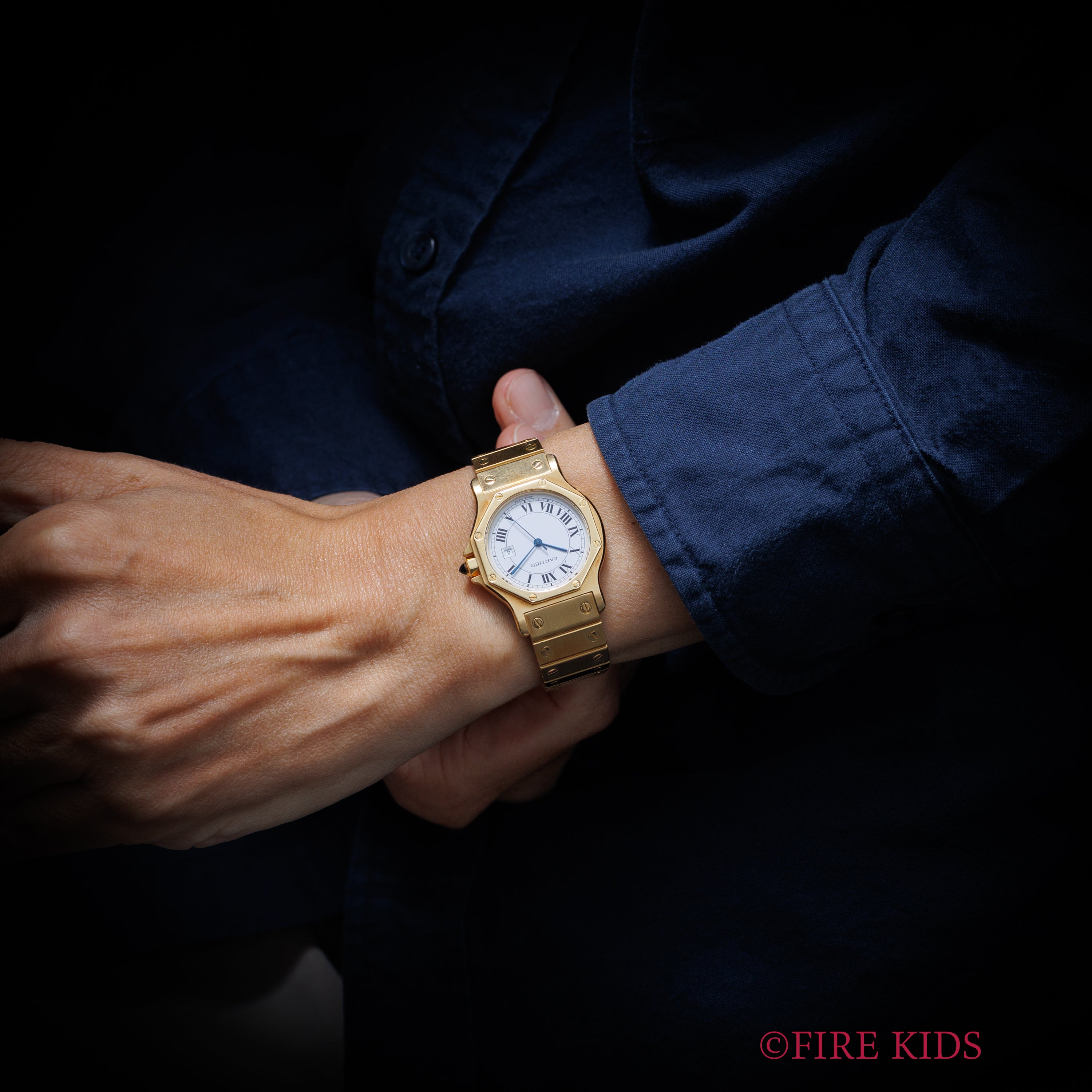 カルティエ 18金無垢サントス オクタゴン LMサイズ 1980年代製 Ref.2965 自動巻 純正金無垢ブレス