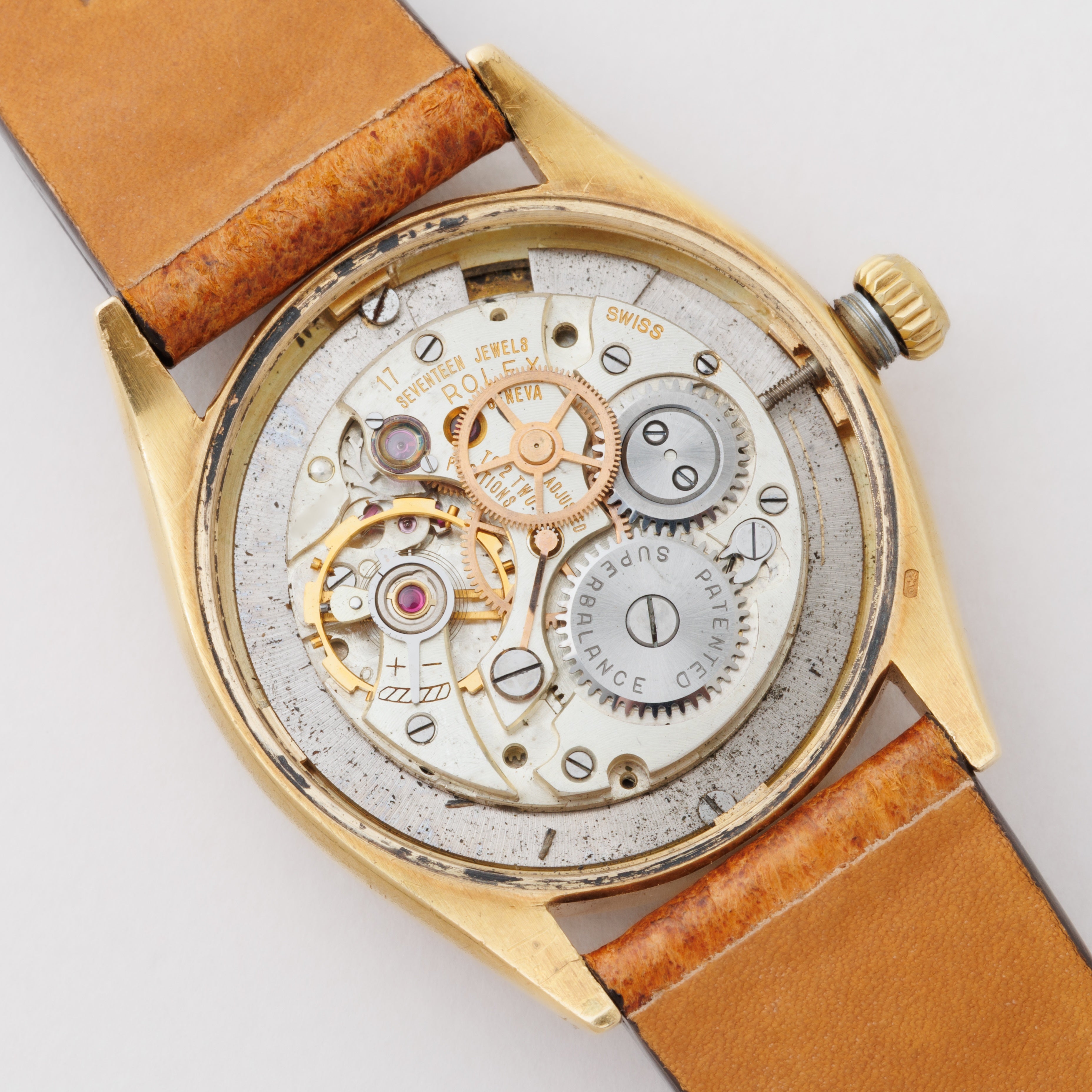 ロレックス 18金無垢オイスターデイトファーストモデル 1951年製 18KYG ワッフル彫り込みダイヤル 赤カレンダー
