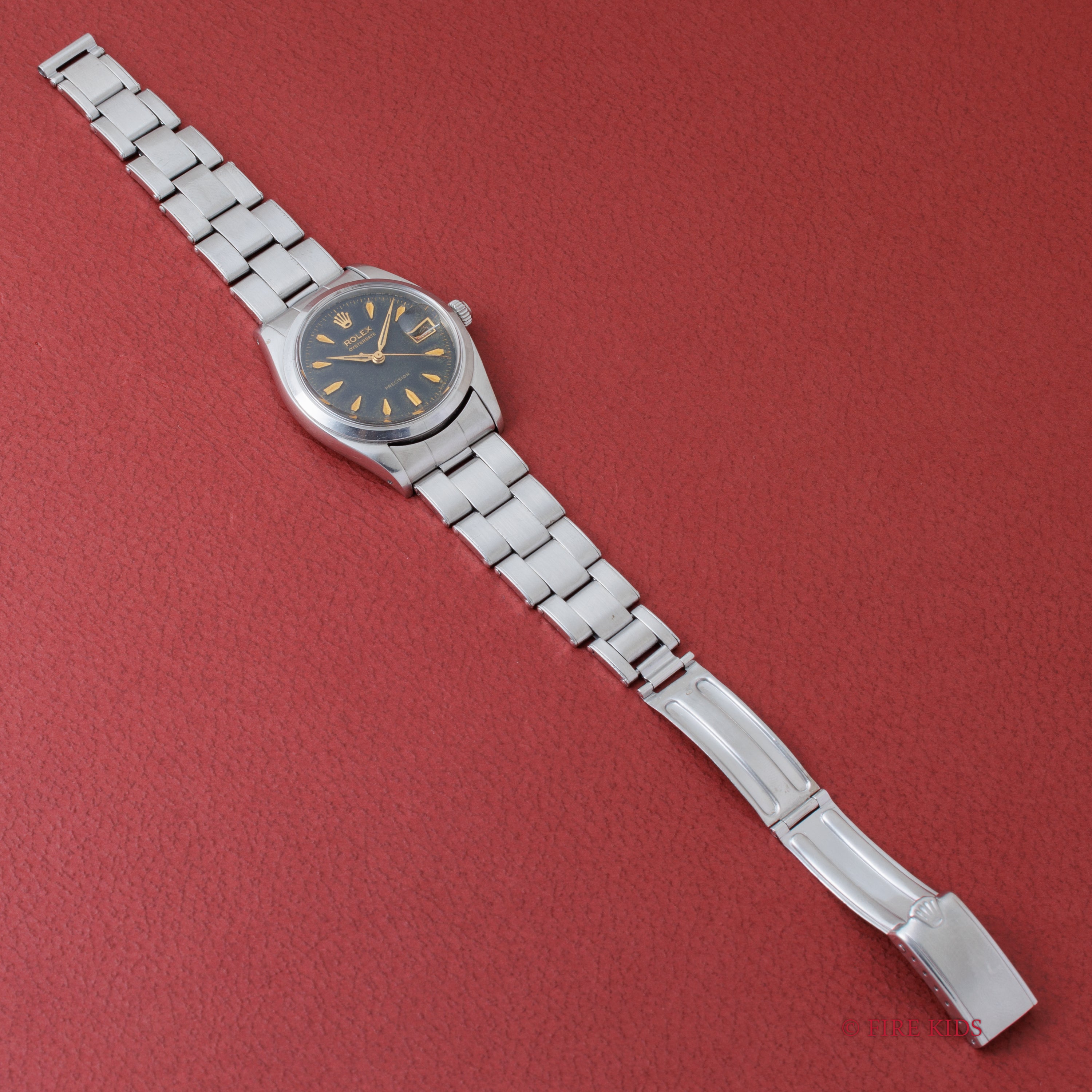 ロレックス オイスターデイト 1957年製 Ref.6494 手巻き 赤黒カレンダー リベットブレス