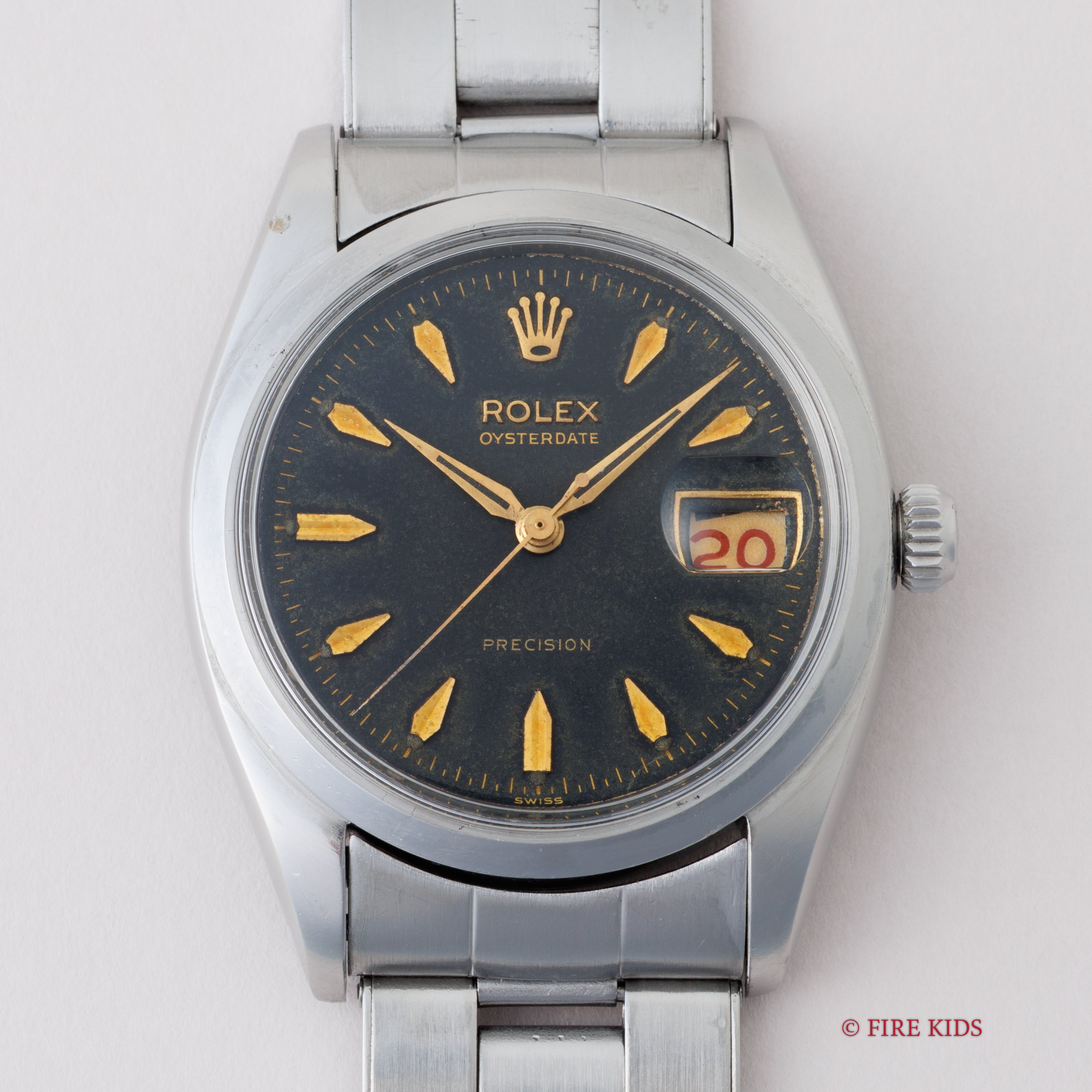 ロレックス オイスターデイト 1957年製 Ref.6494 手巻き 赤黒カレンダー リベットブレス