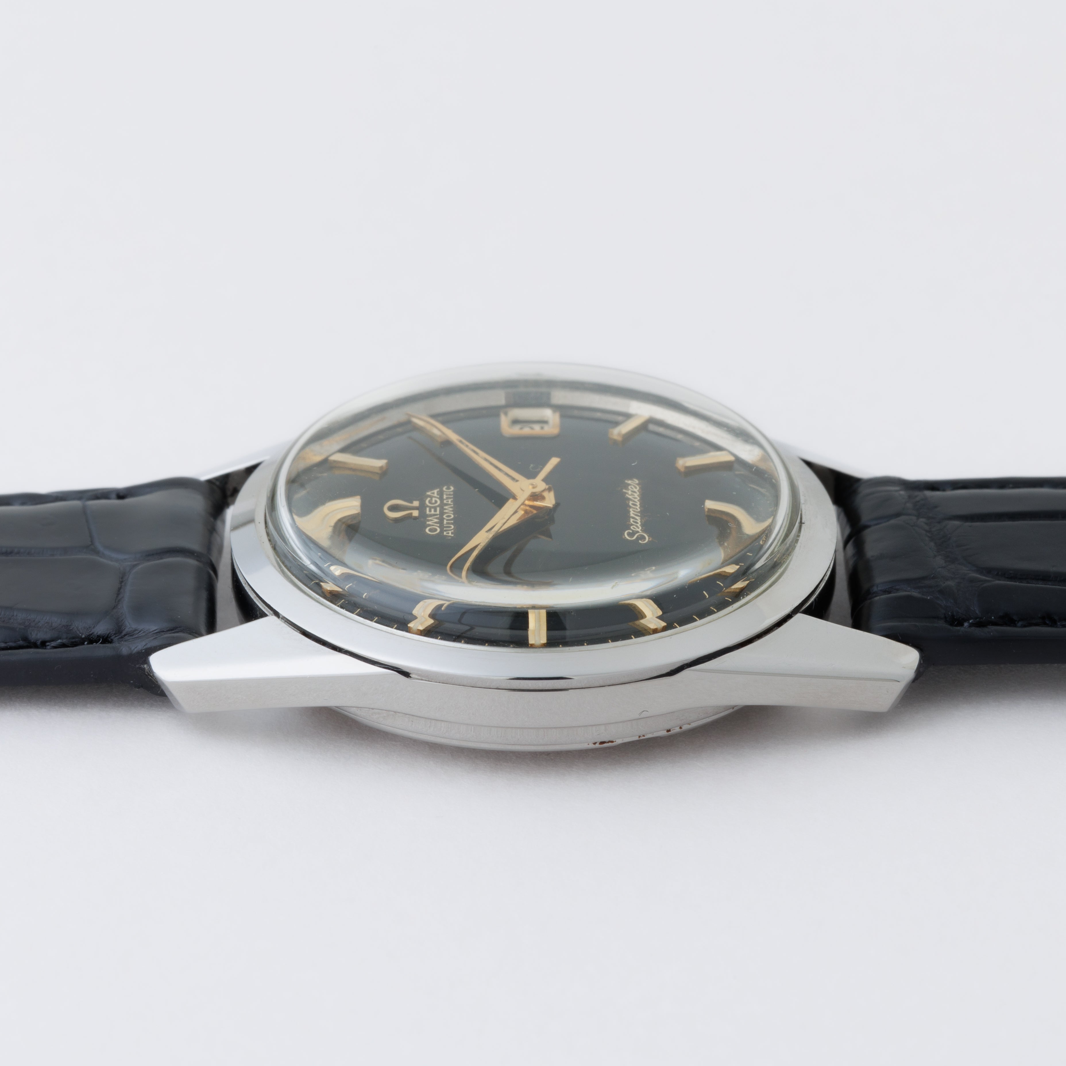 OMEGA 自動巻き 時計 ブラックダイヤル OMEGA】 1958年製 オメガ シーマスター デイト ブラックミラー