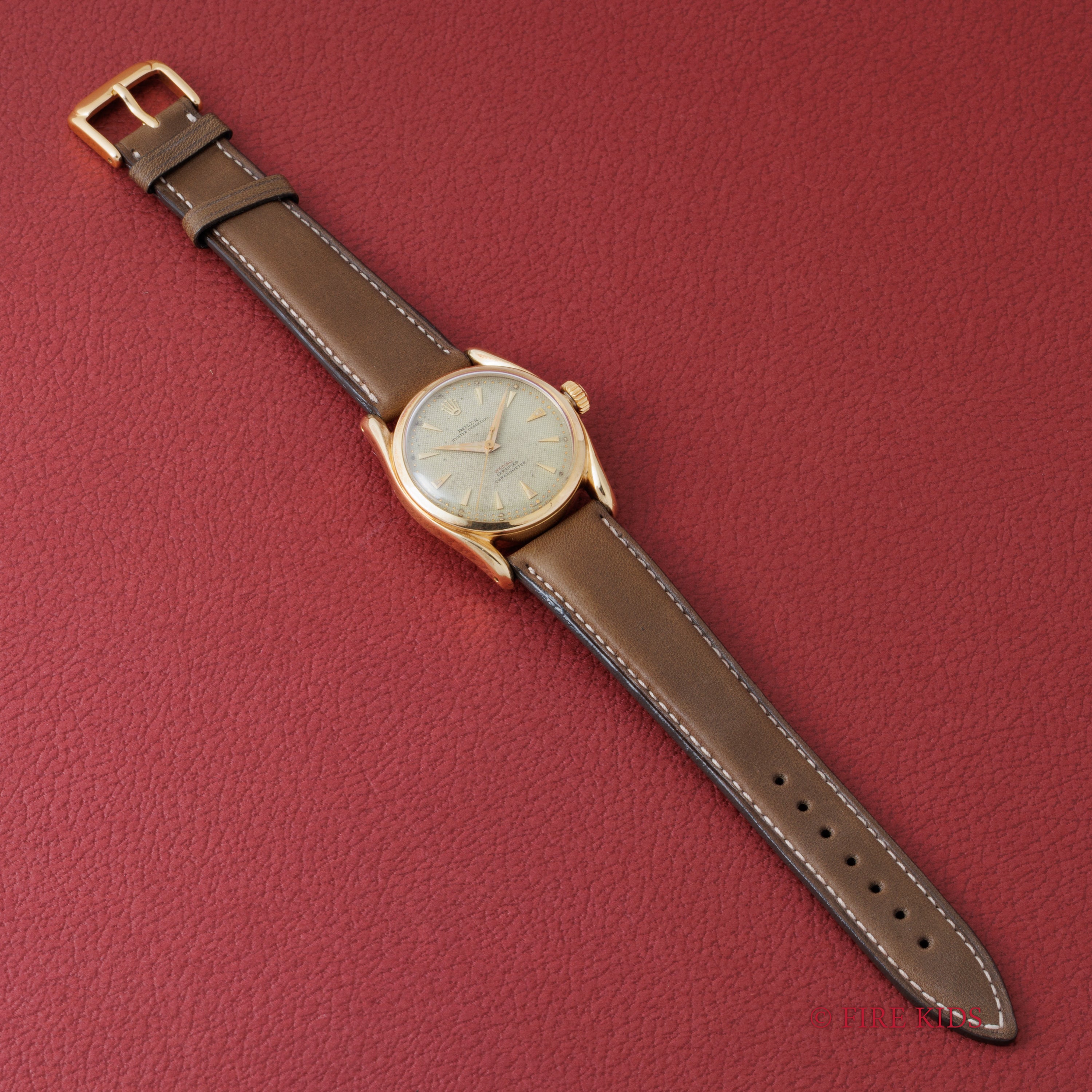 ロレックス 14金無垢ボンベイケース セミバブルバック 1951年製 赤OFFICIALLY Ref.6092 ギョウシェダイヤル