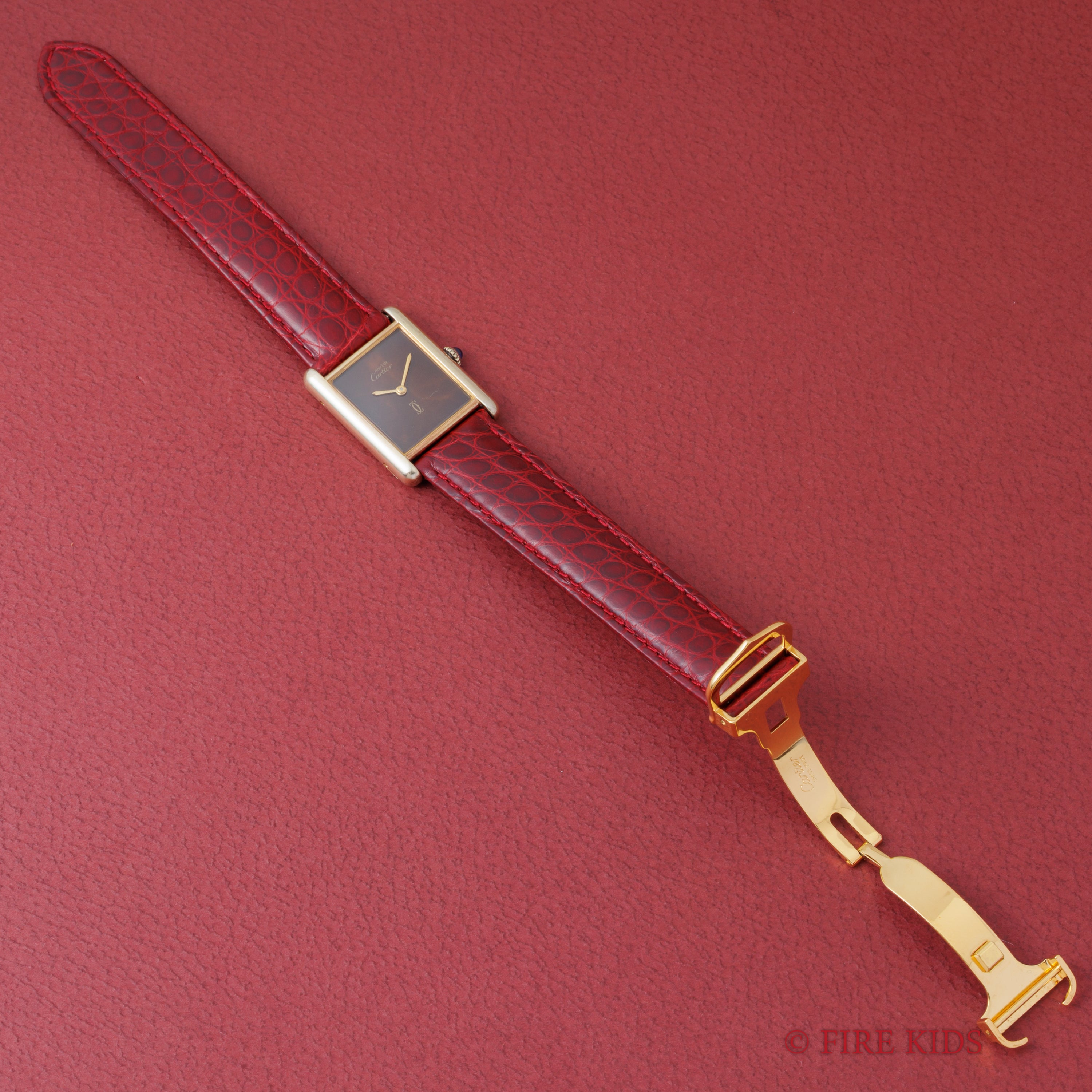 カルティエ マストタンク LMサイズ 手巻き 1980年代製 ブラウンマーブルダイヤル 純正Dバックル