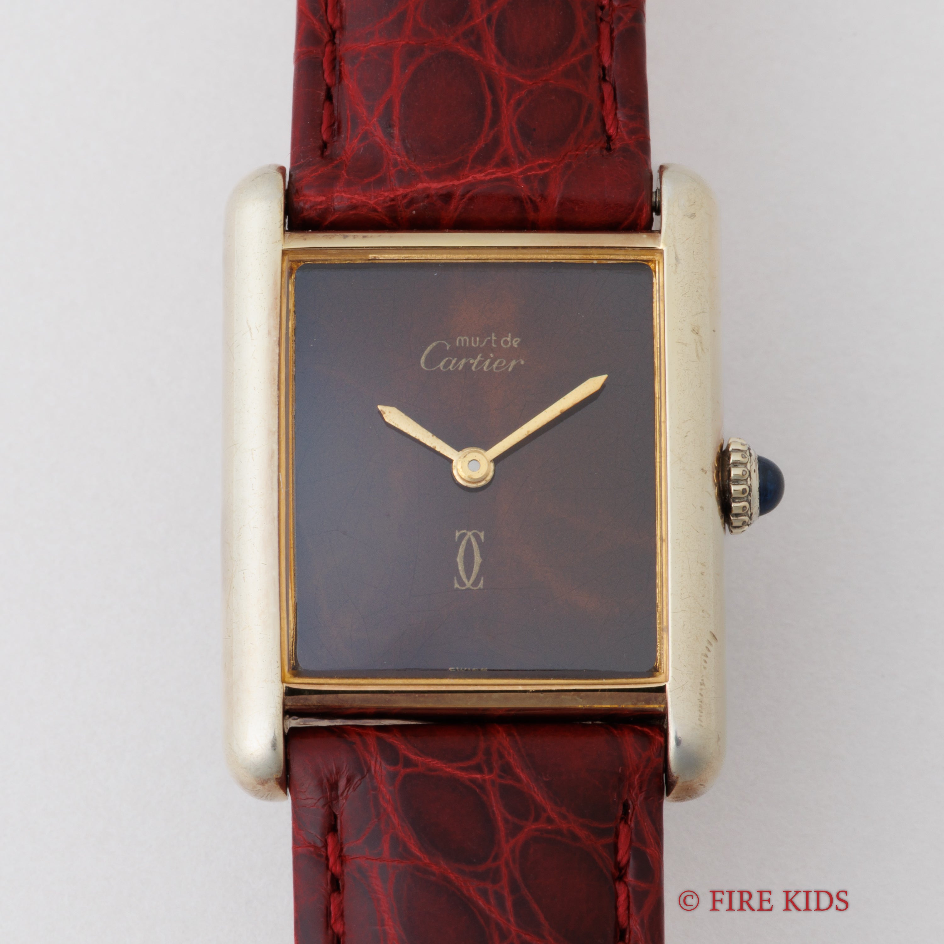 カルティエ マストタンク LMサイズ 手巻き 1980年代製 ブラウンマーブルダイヤル 純正Dバックル