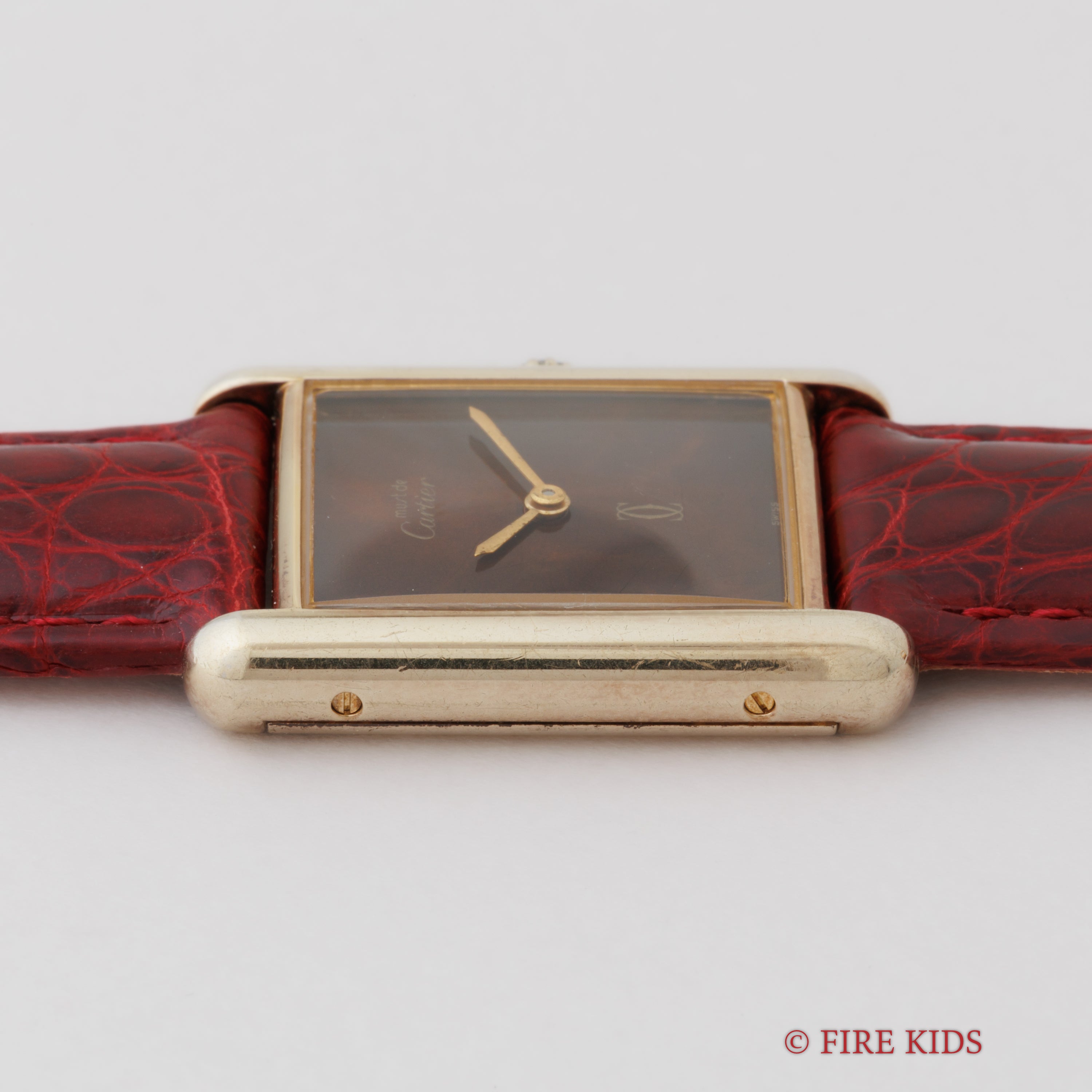 カルティエ マストタンク LMサイズ 手巻き 1980年代製 ブラウンマーブルダイヤル 純正Dバックル