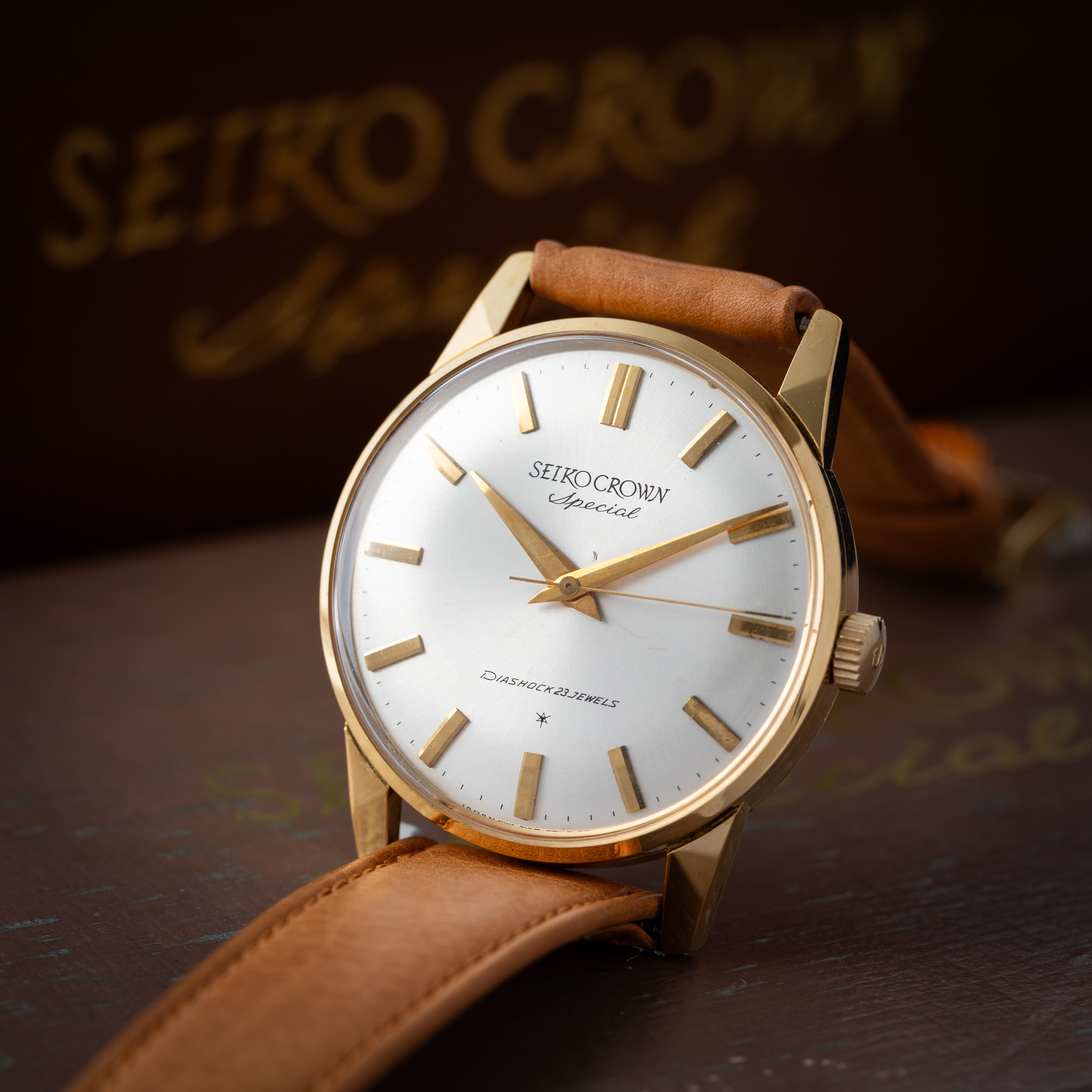セイコー クラウンスペシャル 1965年製 金張り 手巻き Ref.J14100E 箱、タグ付き