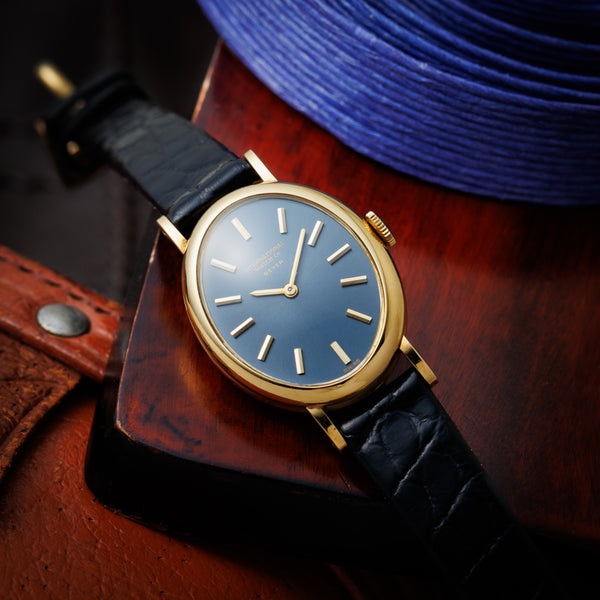 IWC 18金無垢オーバルケース BEYERダブルネーム 1976年製 ブルー