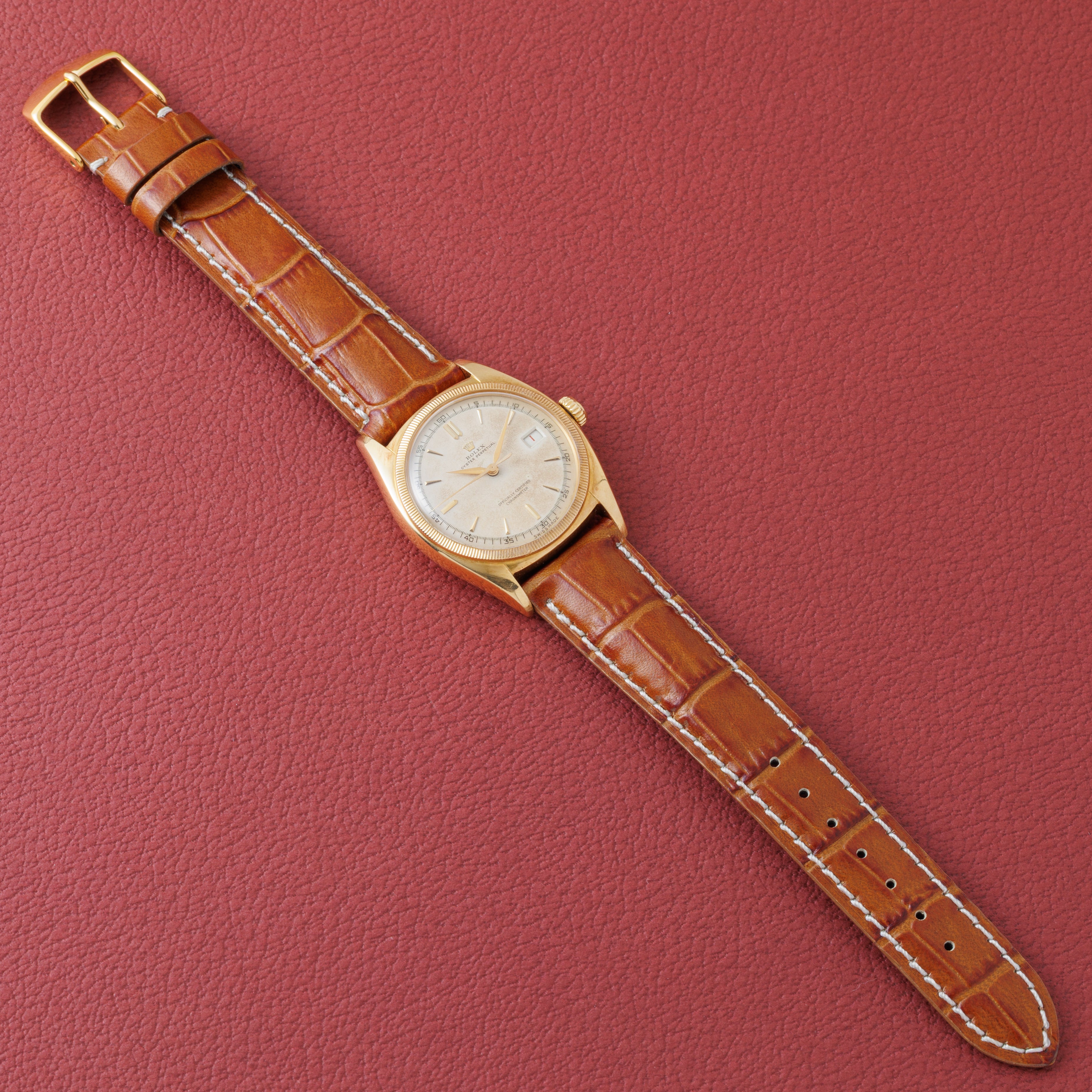ロレックス 18金無垢プレデイトジャスト36 ビッグバブル Ovettone Ref.6105  1951年製 赤カレンダー 自動巻き