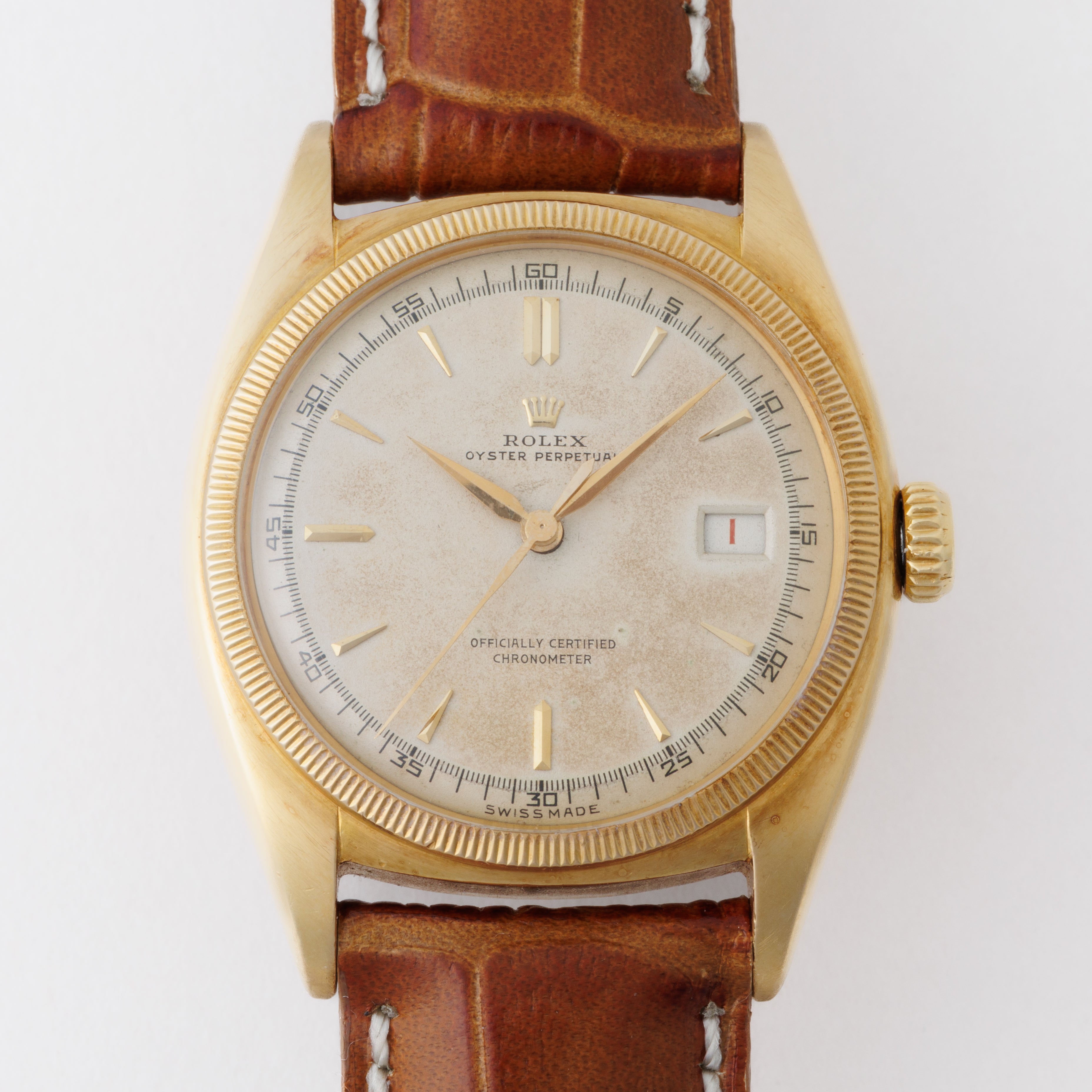 ロレックス 18金無垢プレデイトジャスト36 ビッグバブル Ovettone Ref.6105  1951年製 赤カレンダー 自動巻き