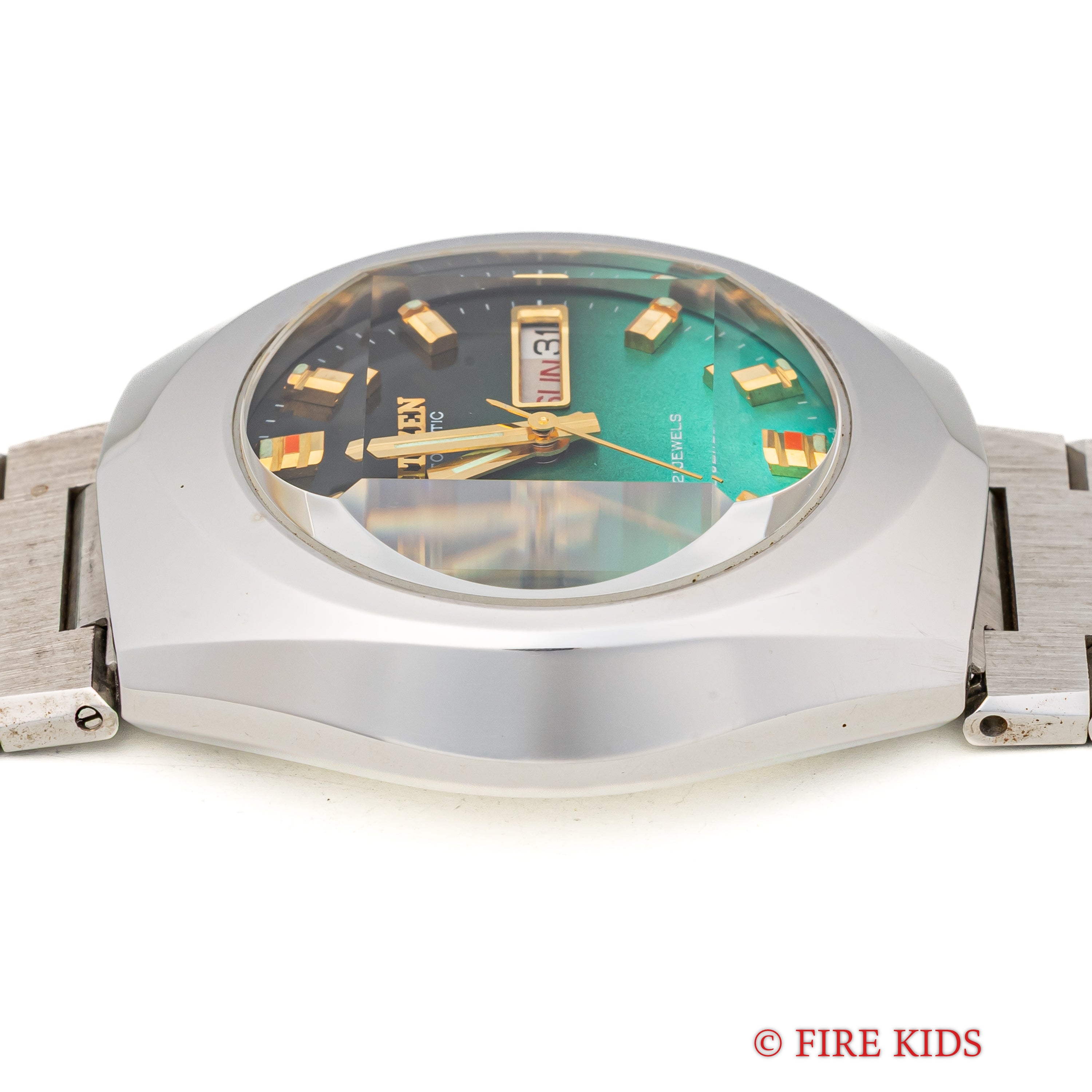 シチズン Ref.4-652461Y 1973年製 カットガラス グリーンダイヤル 純正ブレス 自動巻き デイデイト