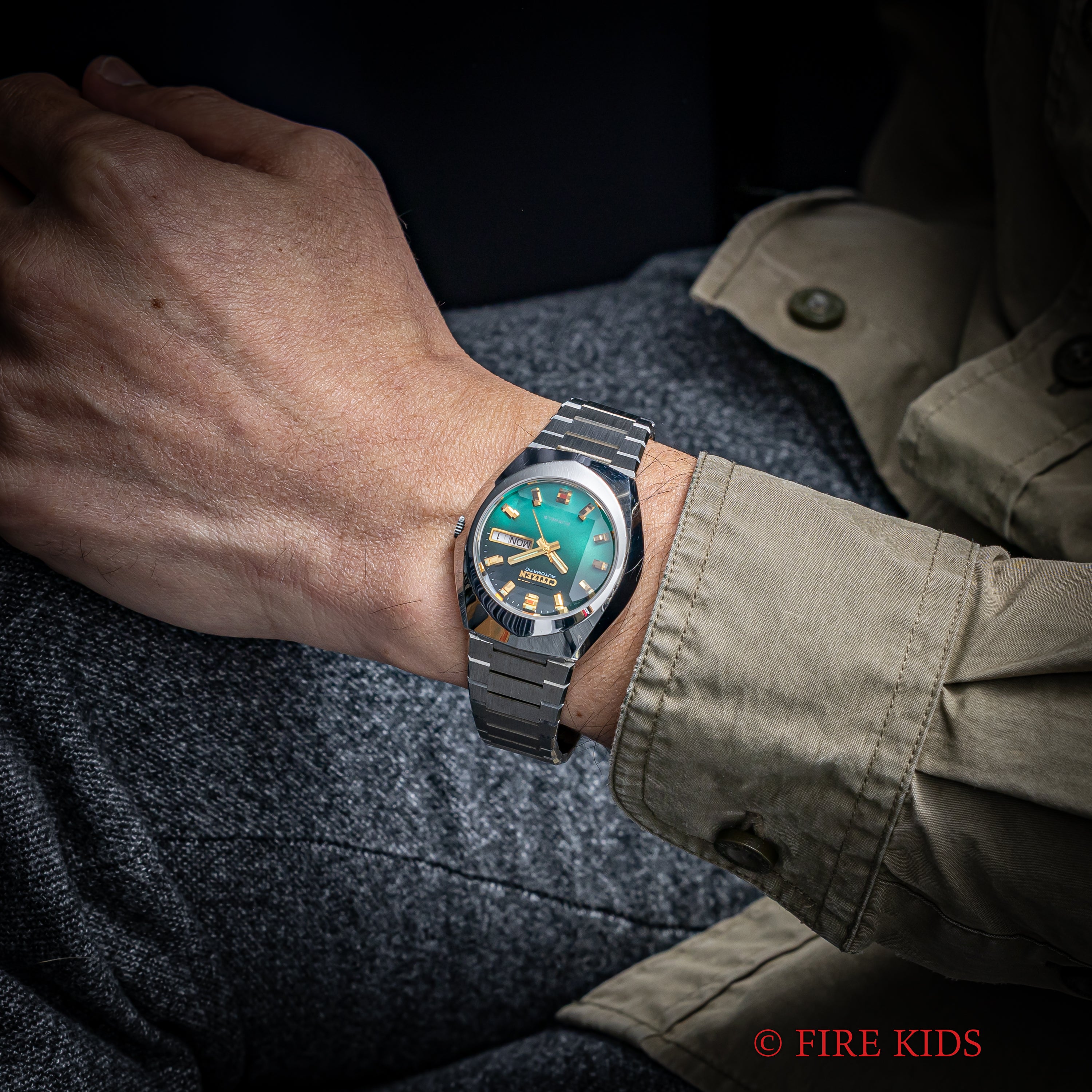 シチズン Ref.4-652461Y 1973年製 カットガラス グリーンダイヤル 純正ブレス 自動巻き デイデイト