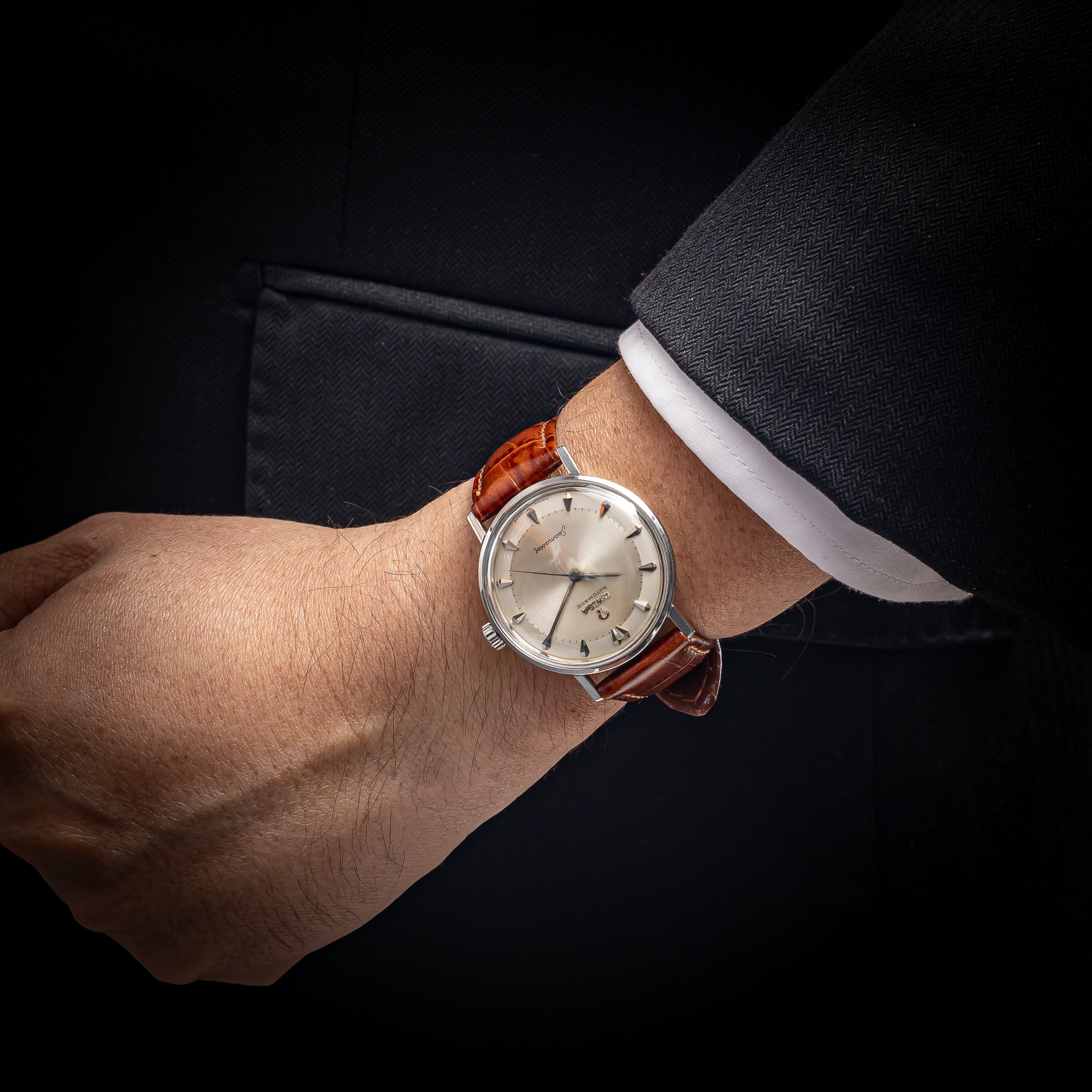 オメガ シーマスター アンティーク 500 17石1959年製OH直後良品極上 メンズ自動巻 OMEGA ゴールド文字盤 14K G.F. スワンネック緩急針 OMEGA シーマスター Ref.2849 CAL.503 自動巻き 1959年製 アンティーク