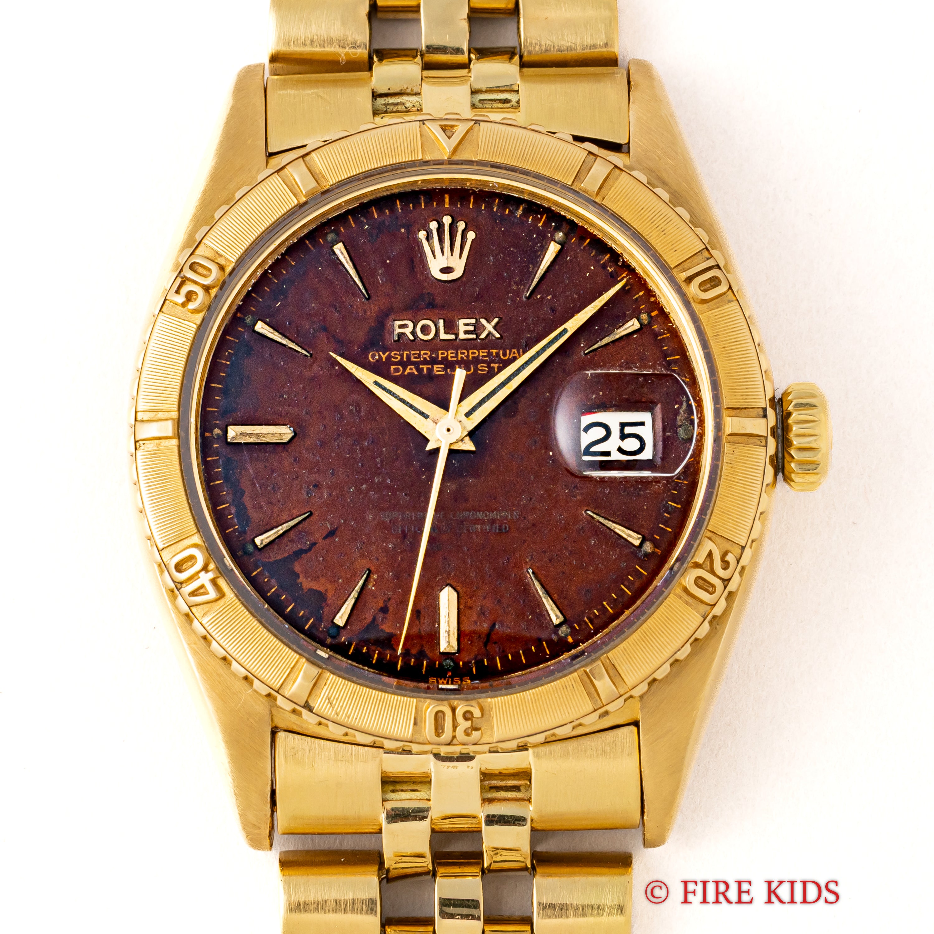 ロレックス 18金無垢サンダーバード オリジナルトロピカルダイヤル 1957年製 Ref.6609 赤黒カレンダー 純正金無垢ブレス
