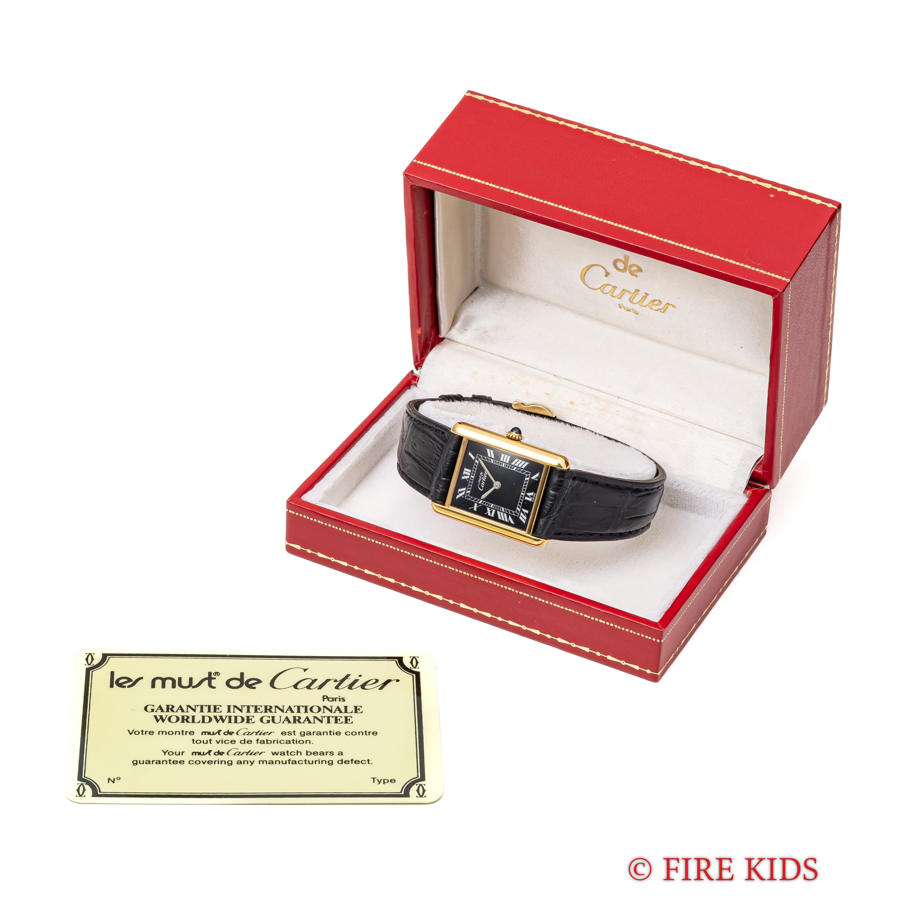 カルティエ マストタンク 1980年代製 LMサイズ ブラックローマンダイヤル 純正尾錠、箱、ギャラ付き