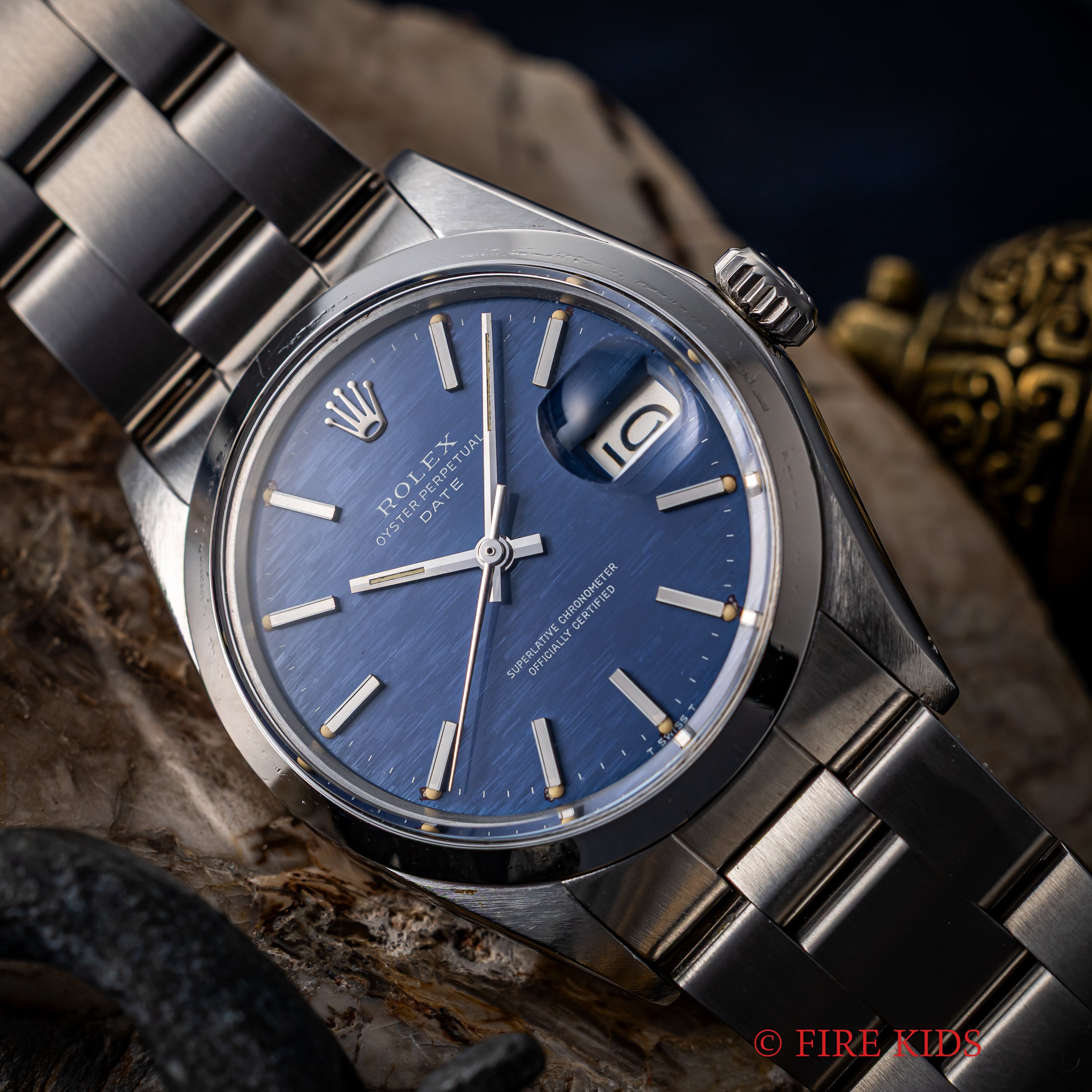 ロレックス オイスターパーペチュアルデイト ブルーブリックダイアル 自動巻き 1971年製 Ref.1500 Cal.1570